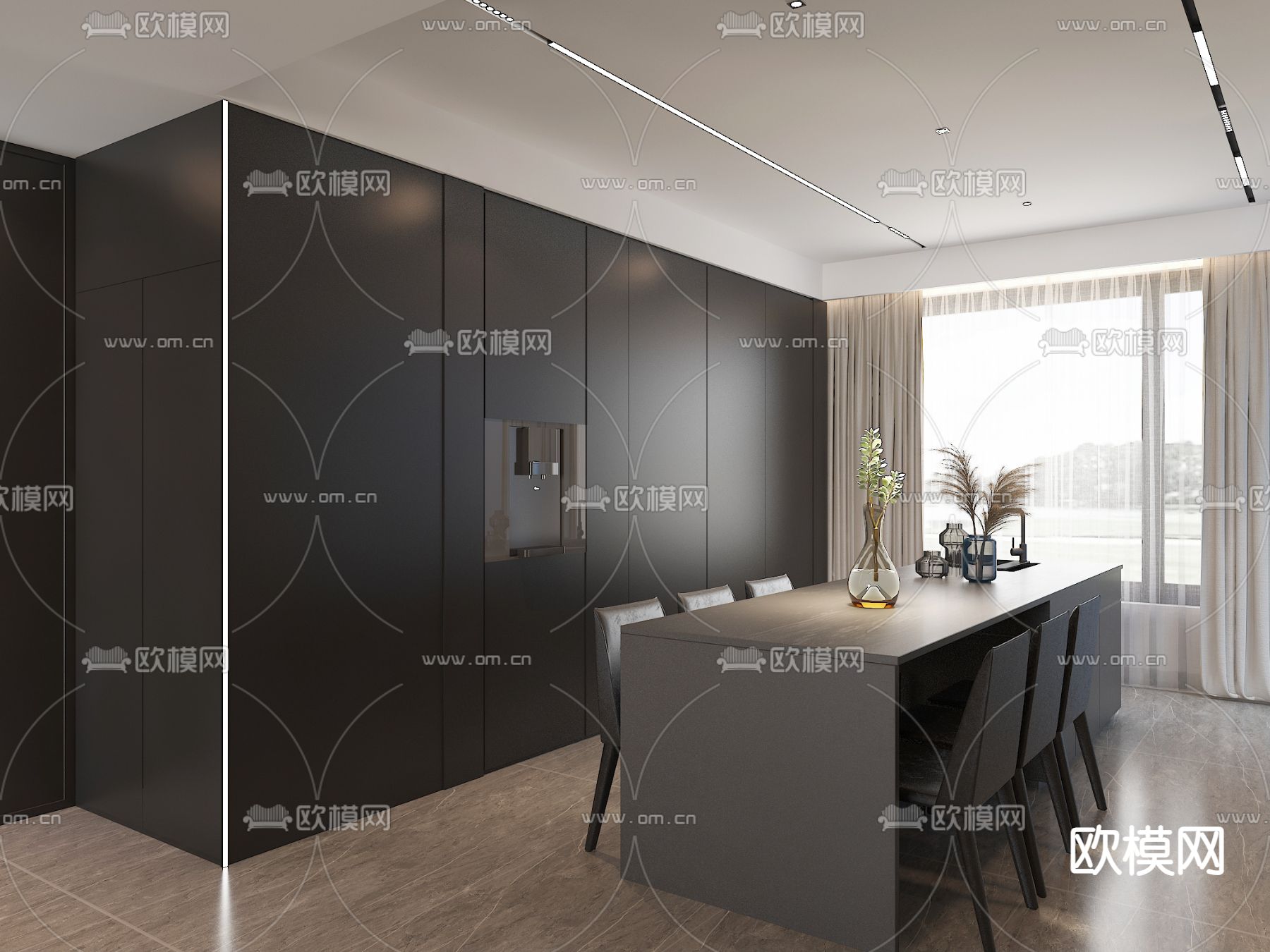 高级灰客厅免费3d模型下载（渲染图3）
