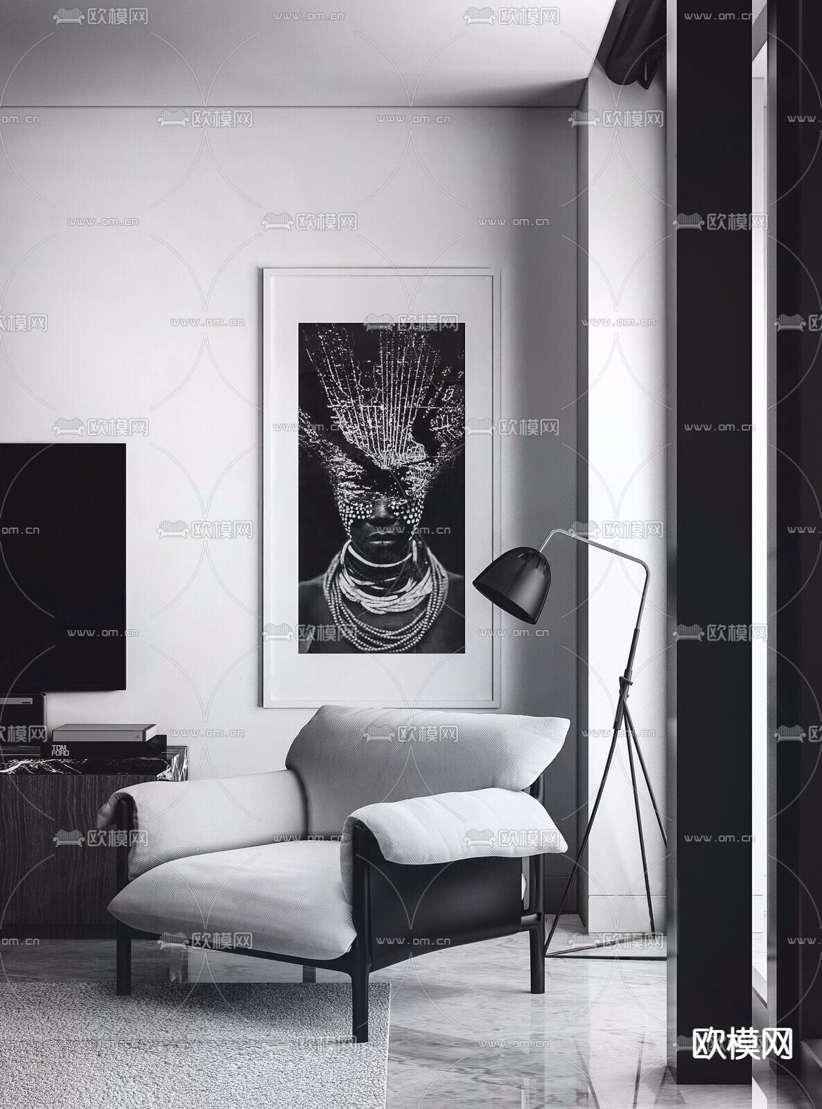 高级灰沙发椅3d模型下载