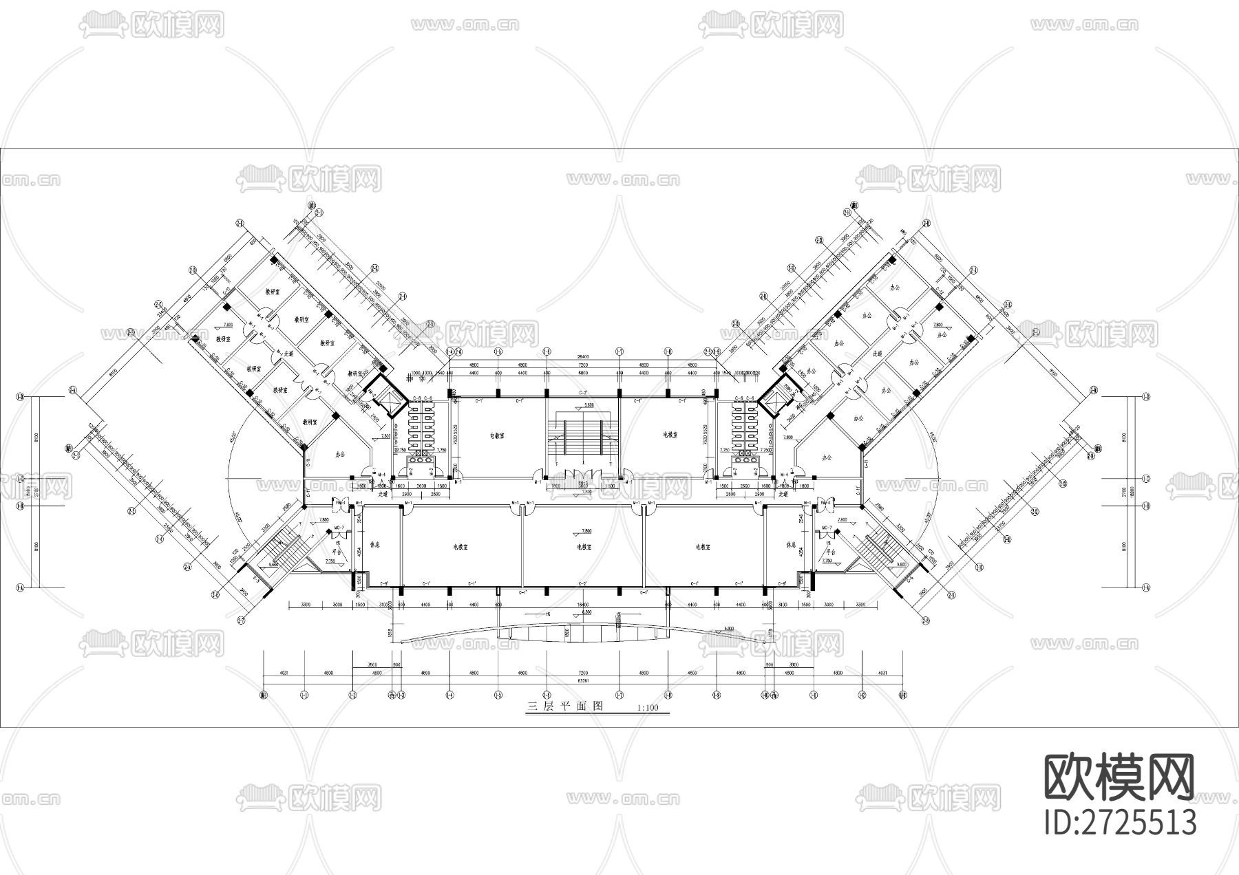 消防大队教学楼建筑CAD施工图下载（渲染图2）