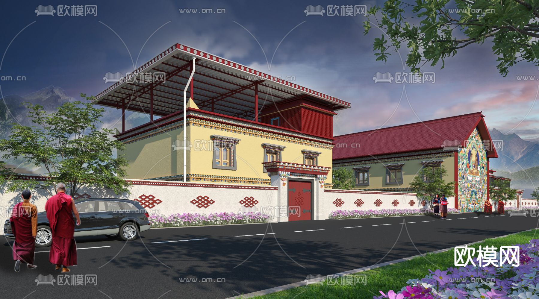 藏式民宿外观3d模型