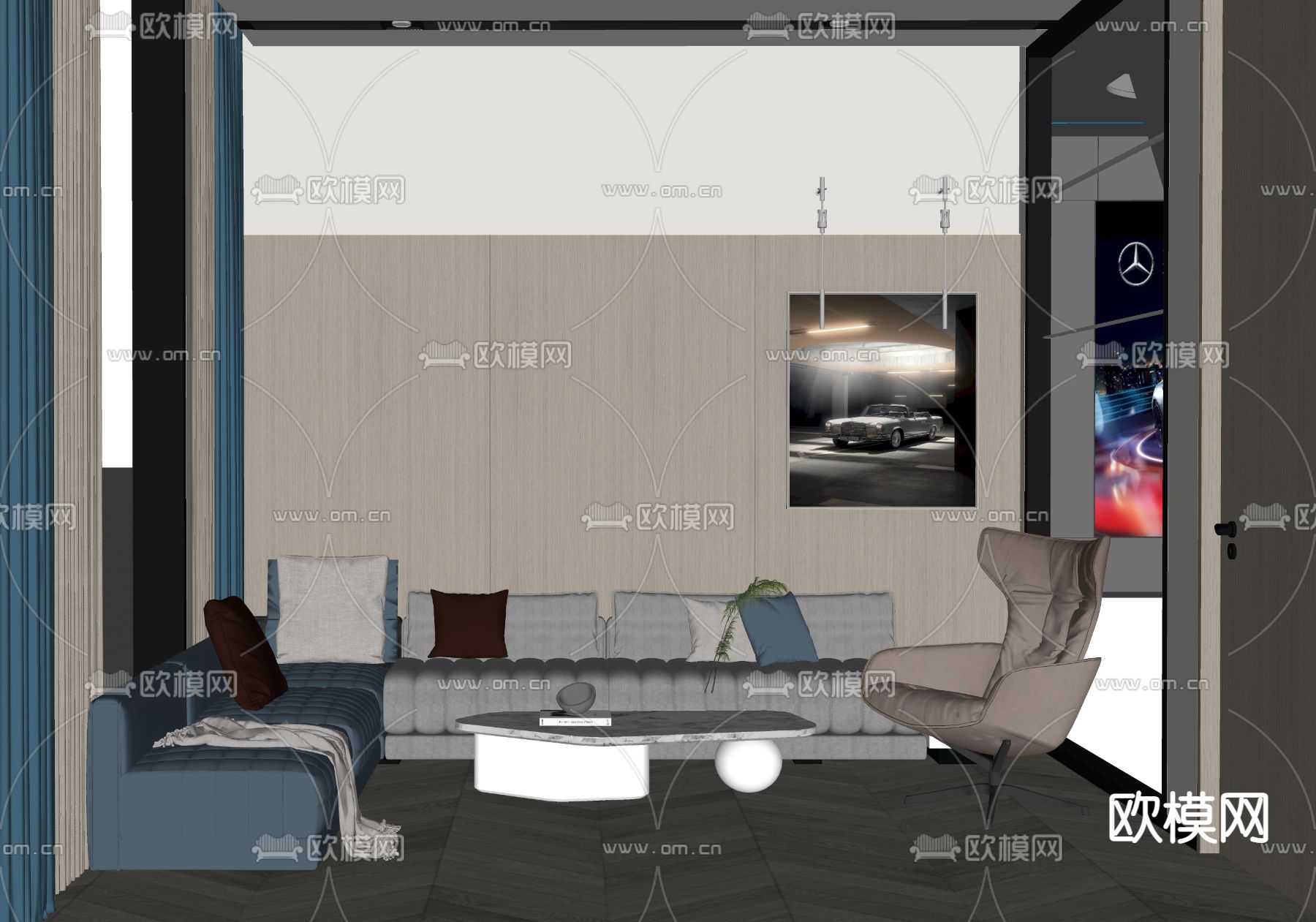 现代接待室su模型下载（渲染图2）