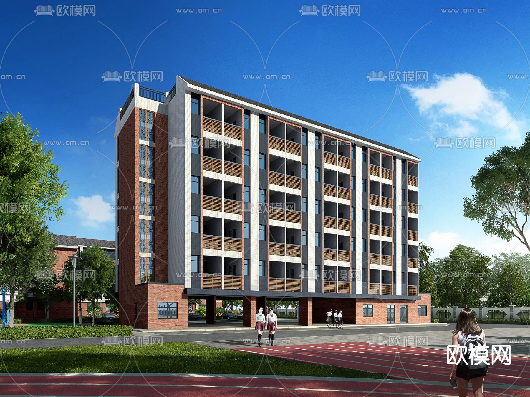 新中式宿舍楼3d模型下载