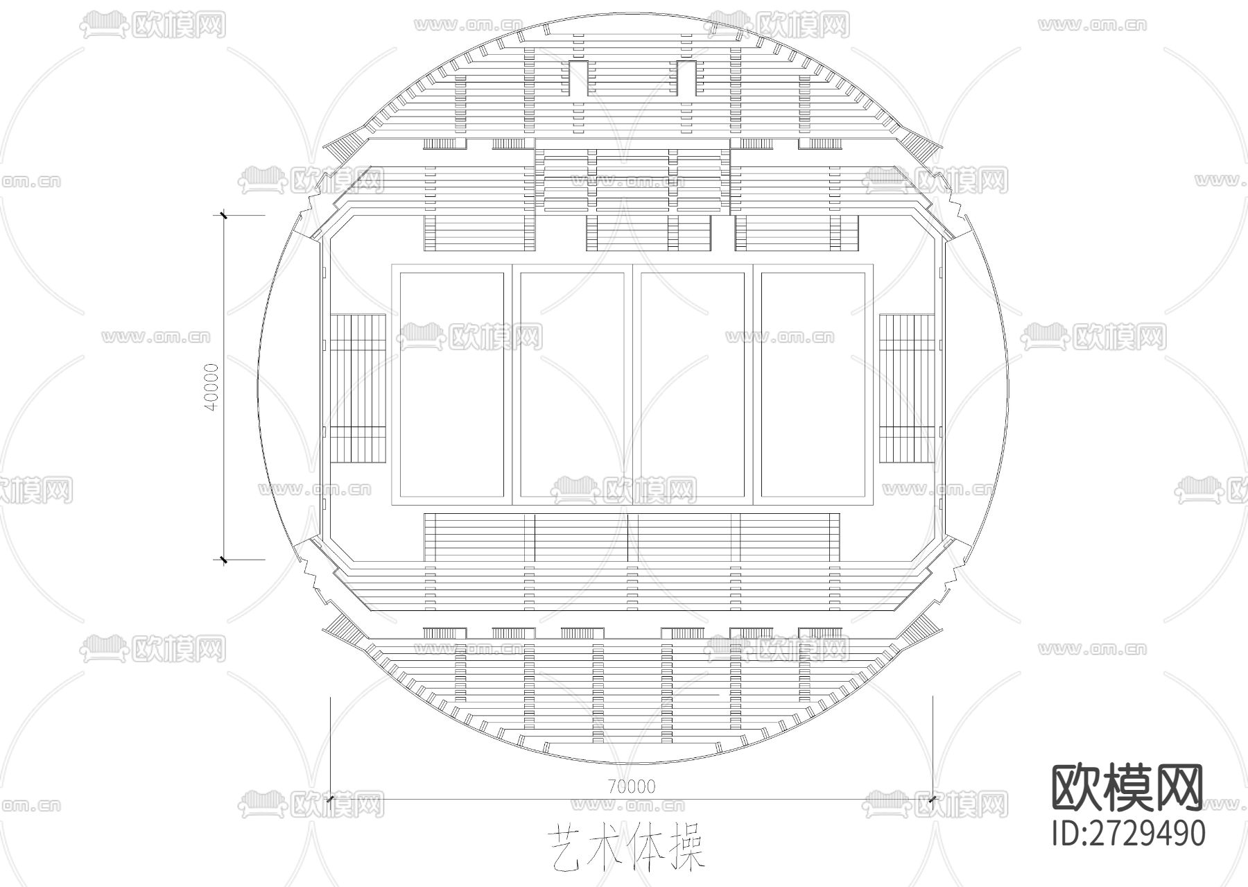 体育馆cad平面图下载（渲染图4）