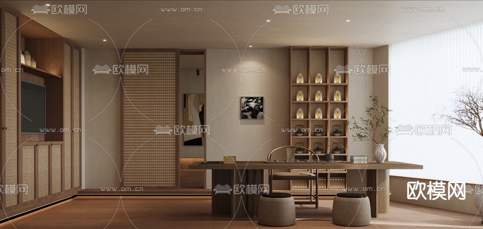 侘寂风茶室3d模型下载_ID14164326_3dmax免费模型-欧模网