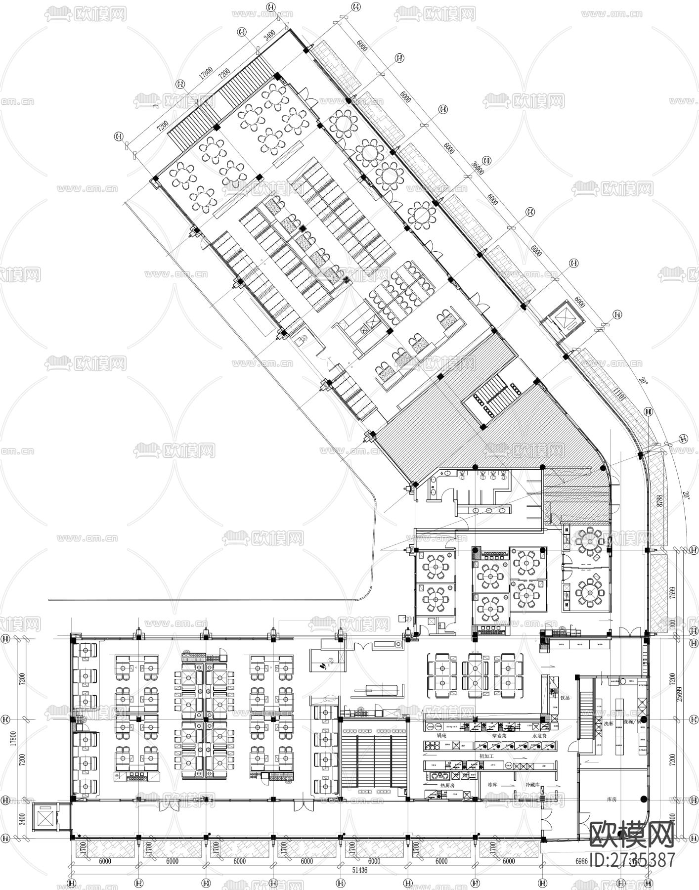 烧烤店cad平面图下载（渲染图2）