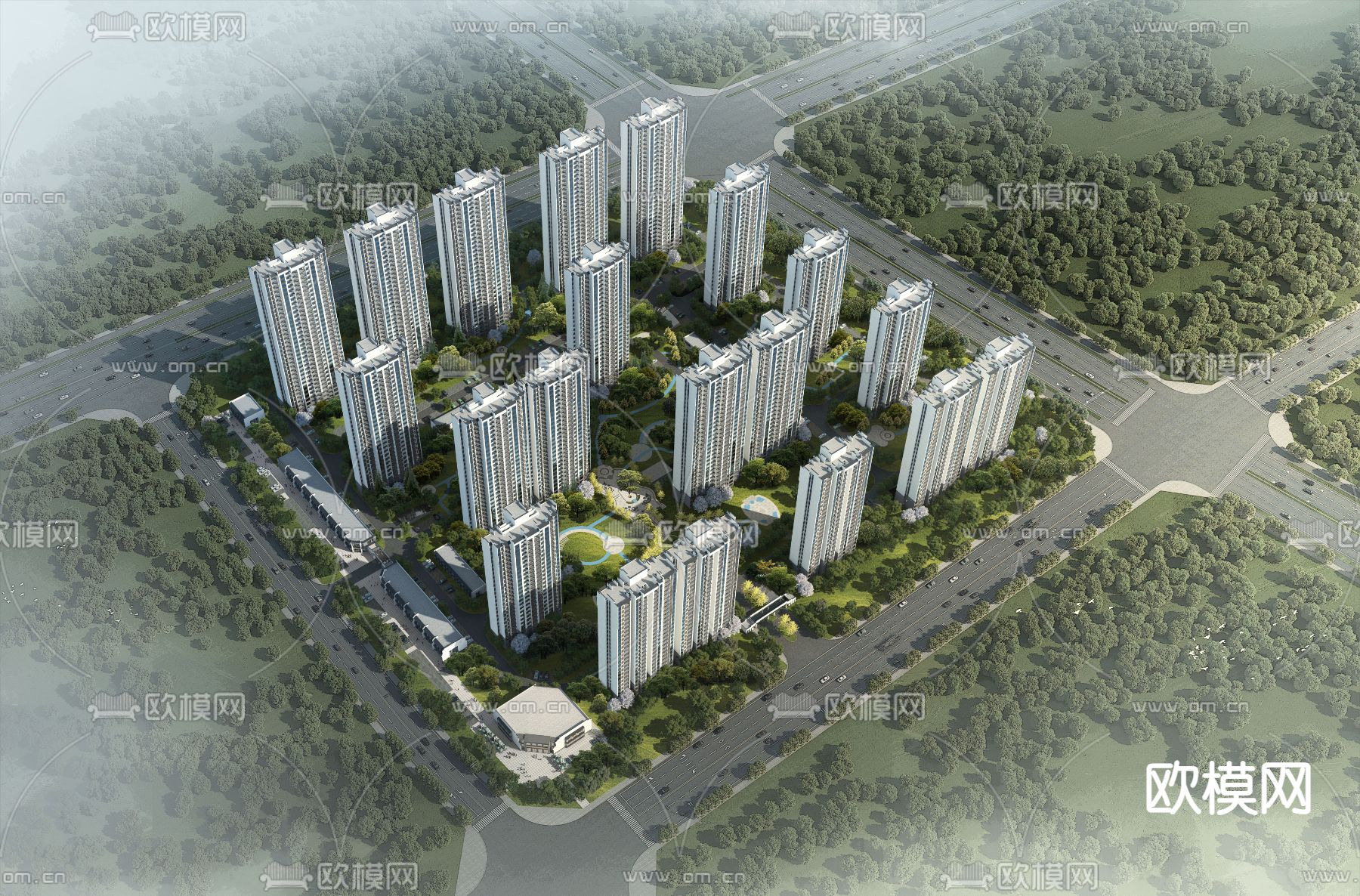 住宅小区 人才公寓鸟瞰3d模型下载