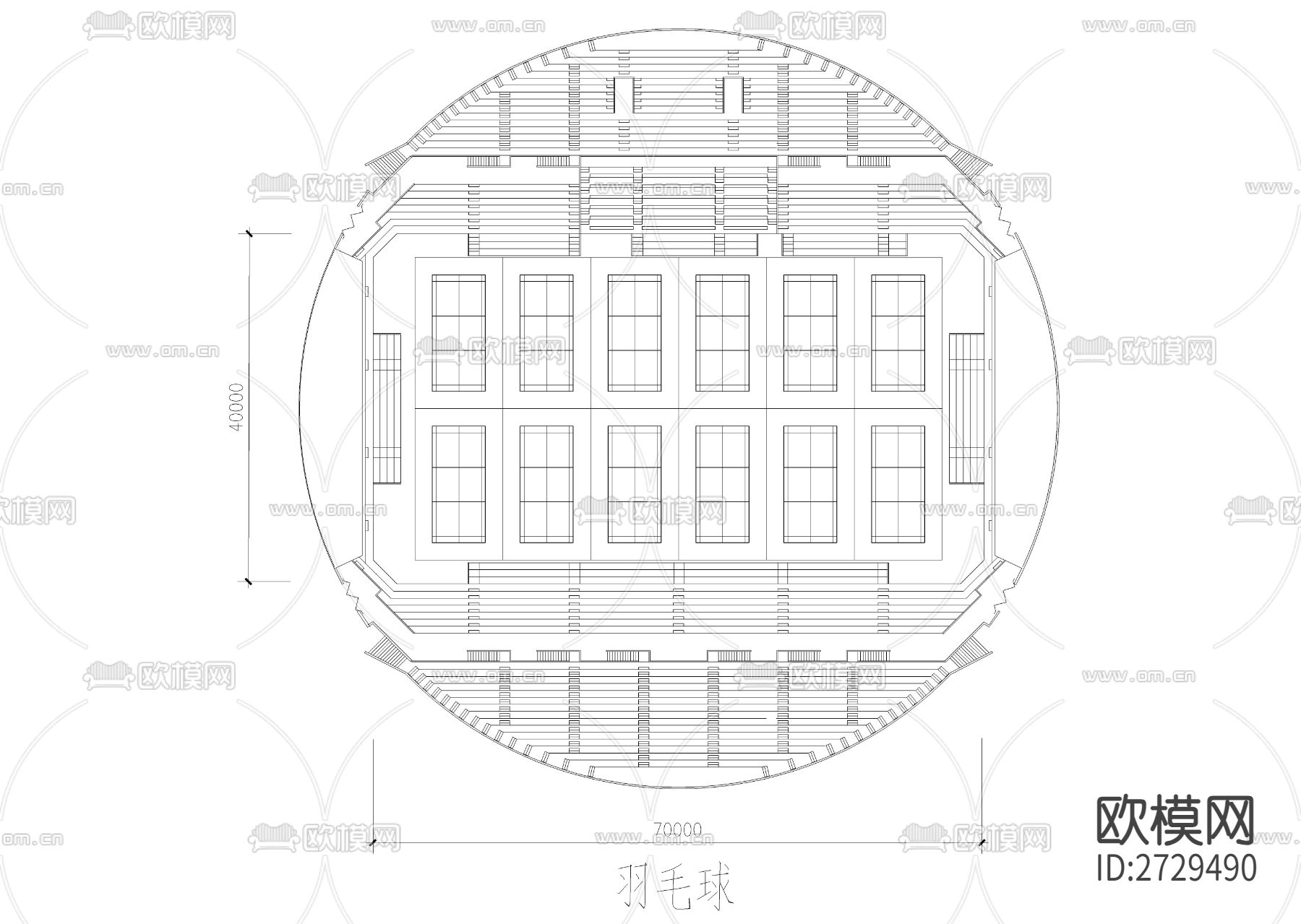 体育馆cad平面图下载（渲染图3）