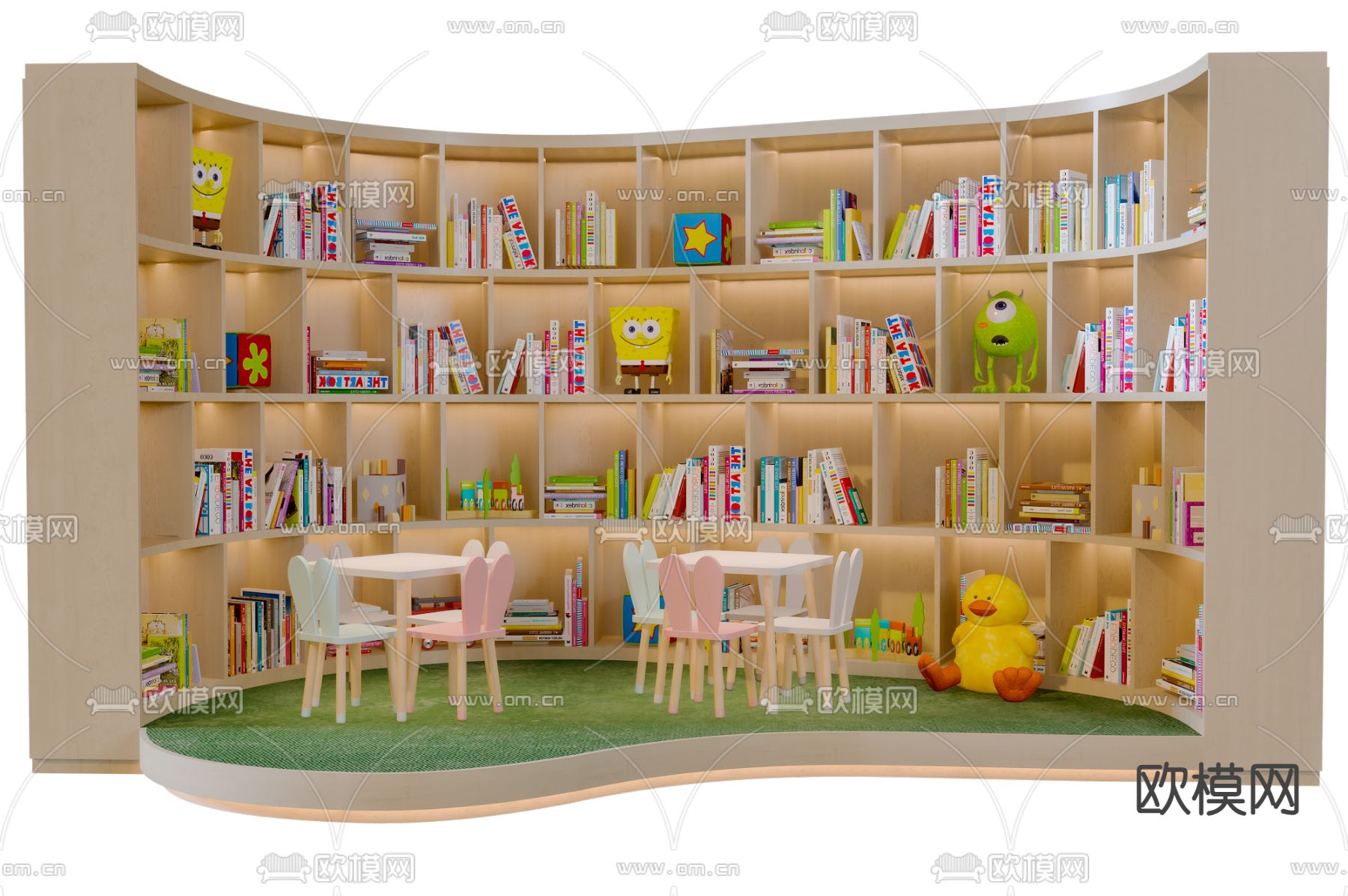 儿童桌椅 儿童书柜3d模型下载