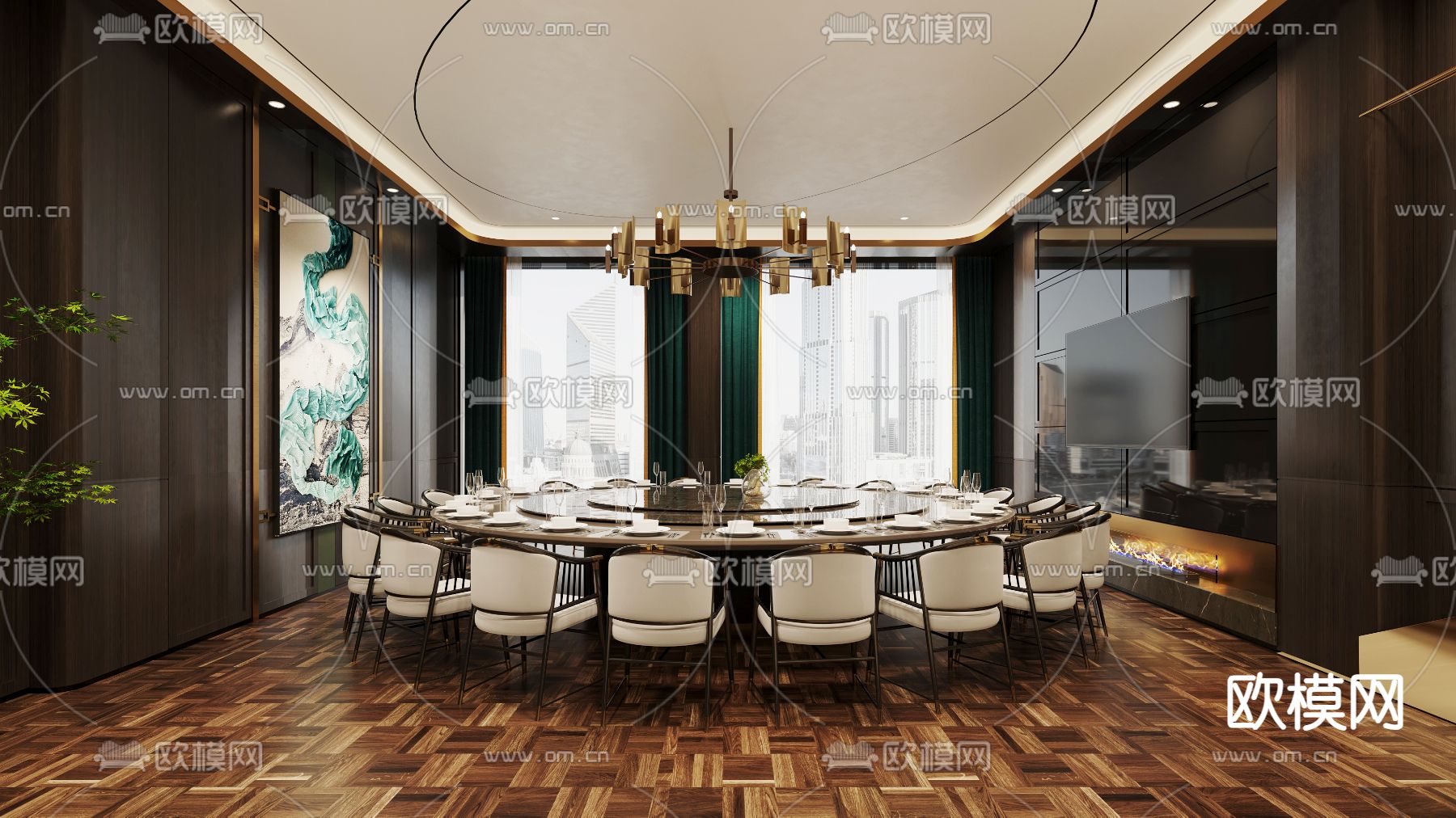 中式餐厅包厢 包房3d模型下载（渲染图1）