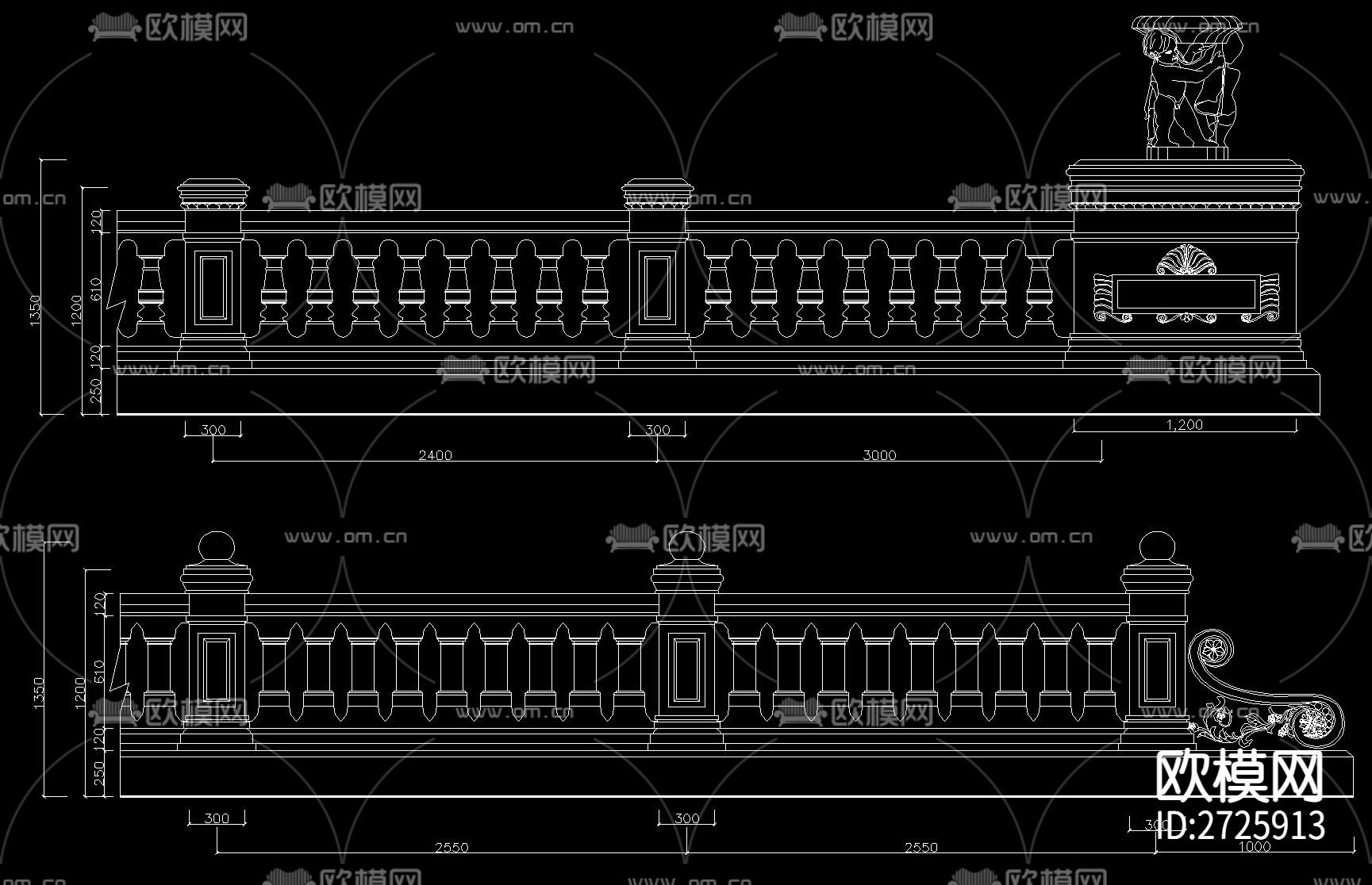 石材护栏CAD施工图下载（渲染图4）