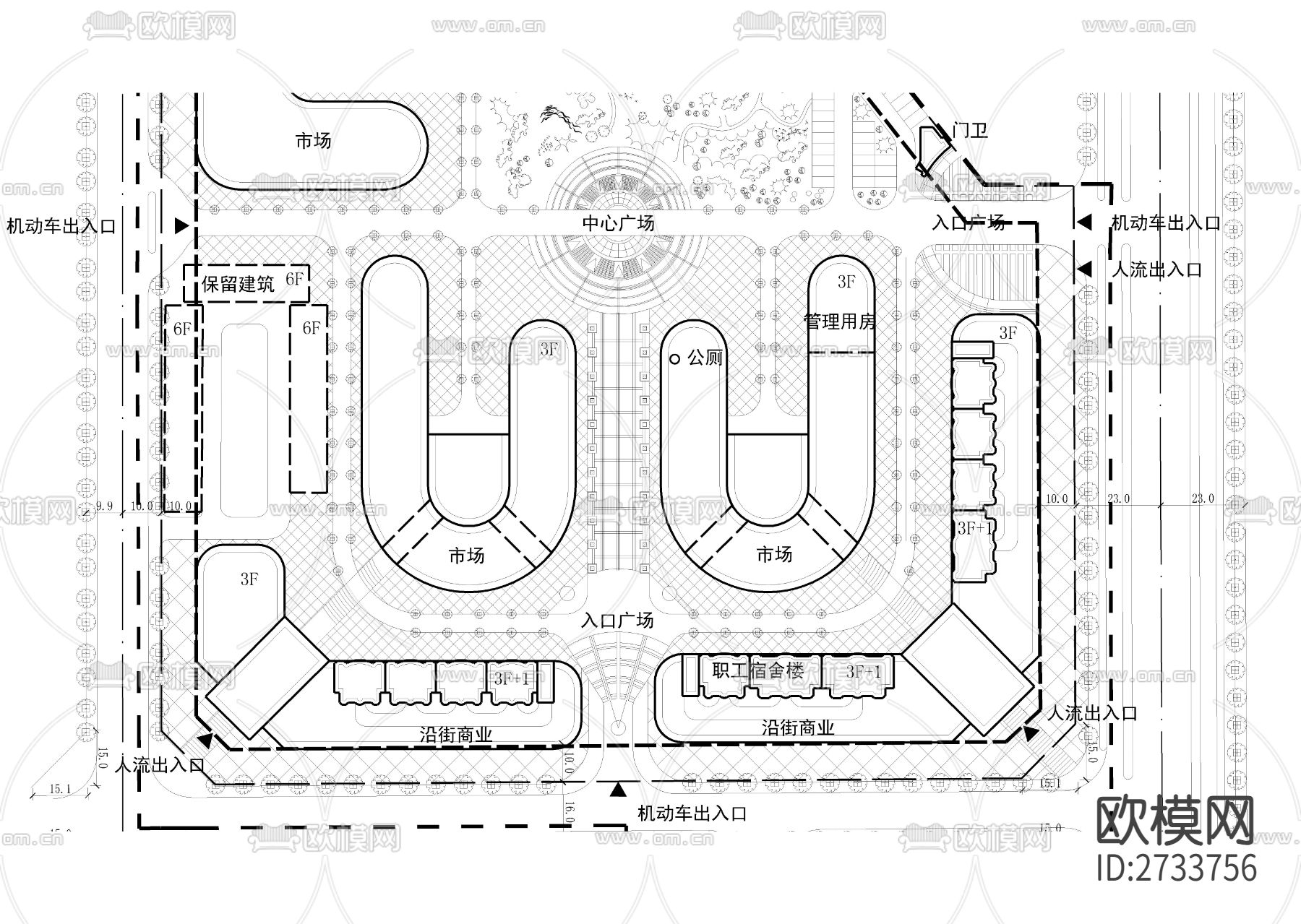 某市场整体规划总cad平面图下载（渲染图4）