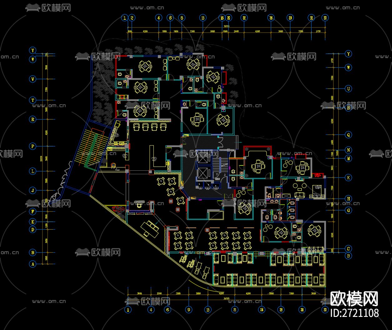棋牌室 麻将馆CAD施工图下载（渲染图1）