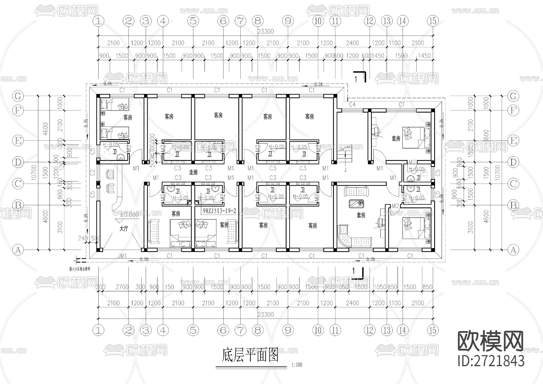 青年单身公寓CAD施工图下载（渲染图2）