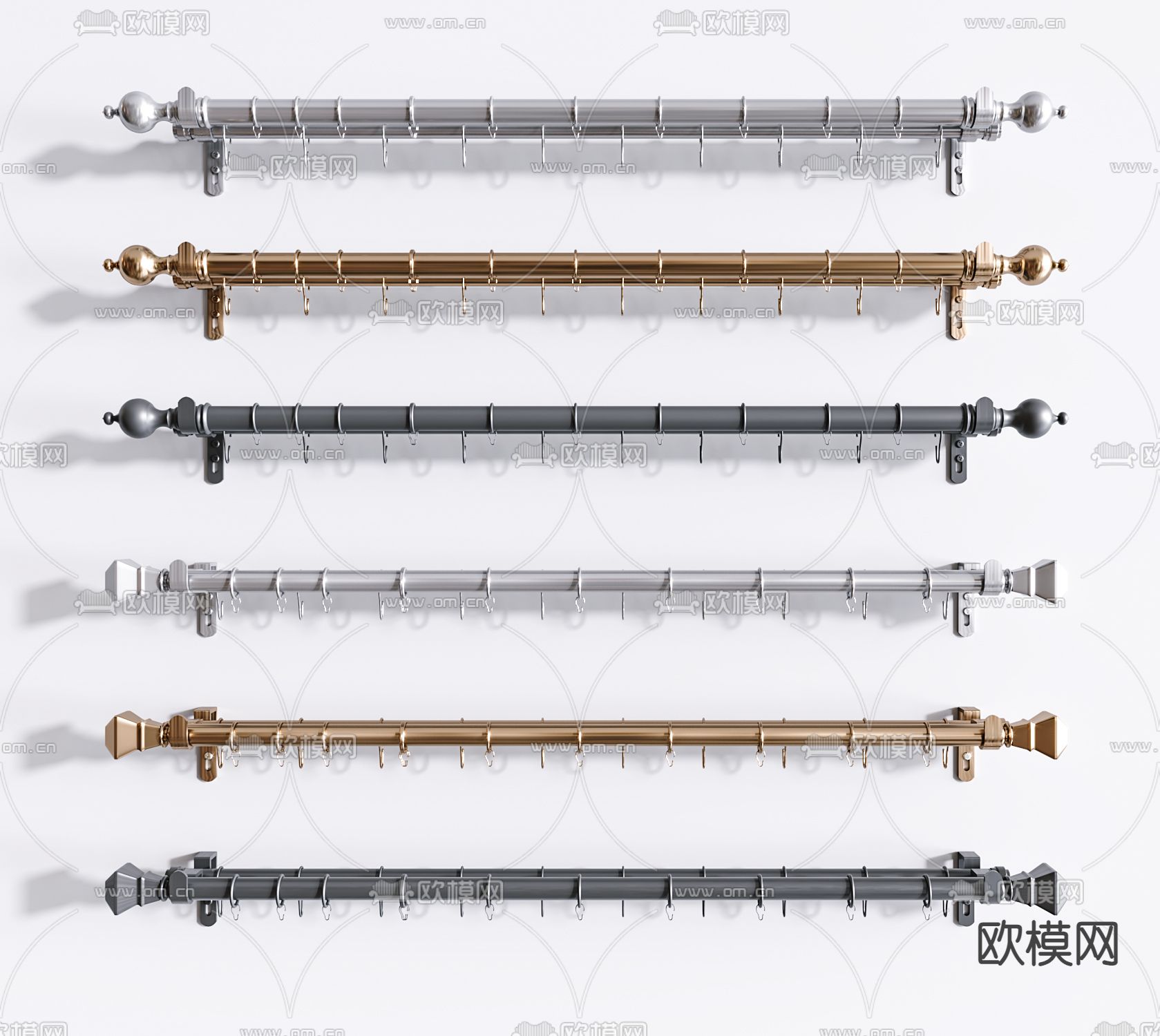 简欧罗马杆 窗帘杆su模型下载（渲染图1）