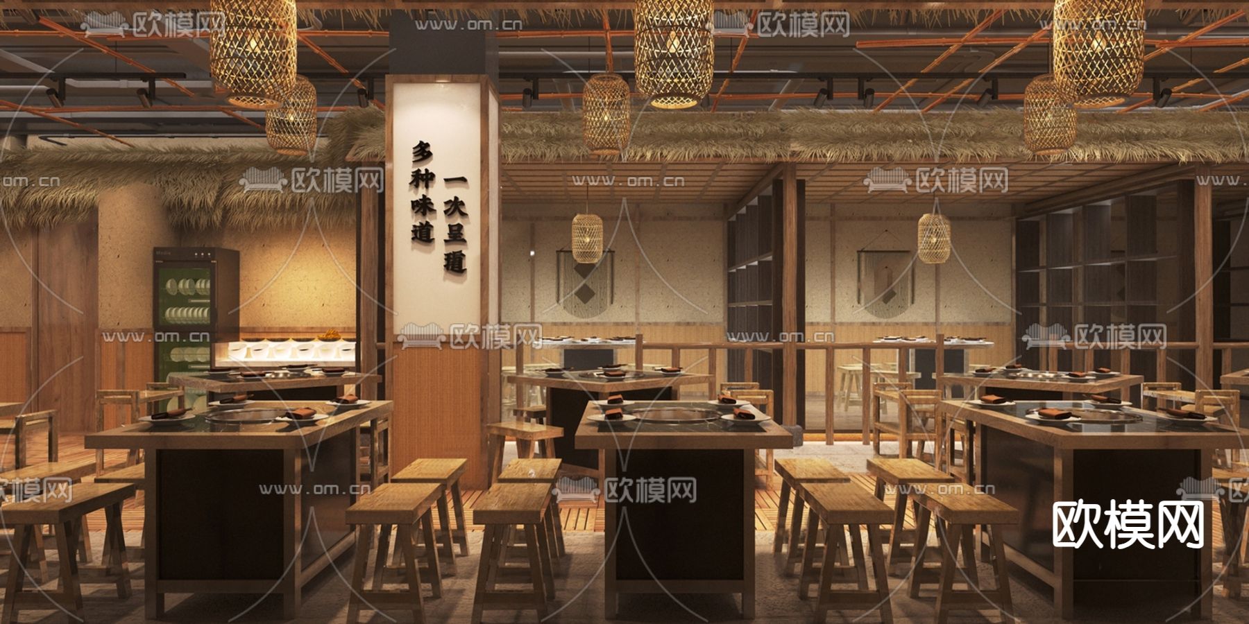 中式火锅店su模型下载（渲染图1）