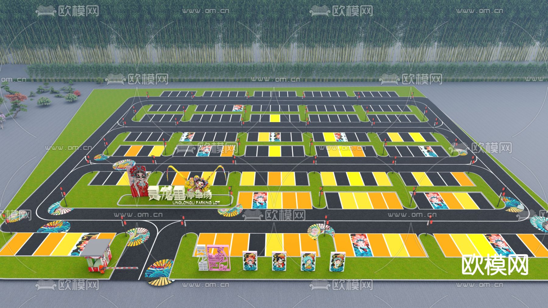 停车场停车位su模型下载（渲染图1）