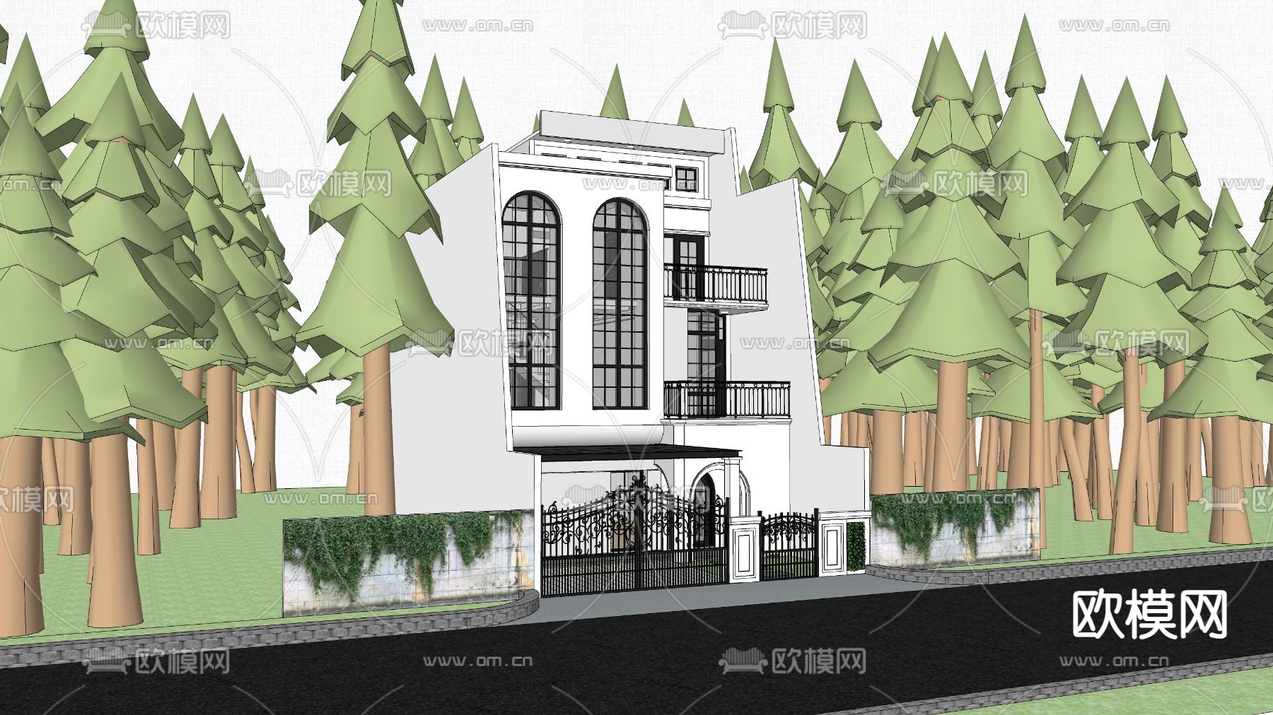 简欧独栋别墅 民宿建筑 自建房su模型下载（渲染图2）