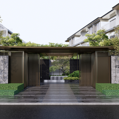 新中式门楼 小区主入口su模型