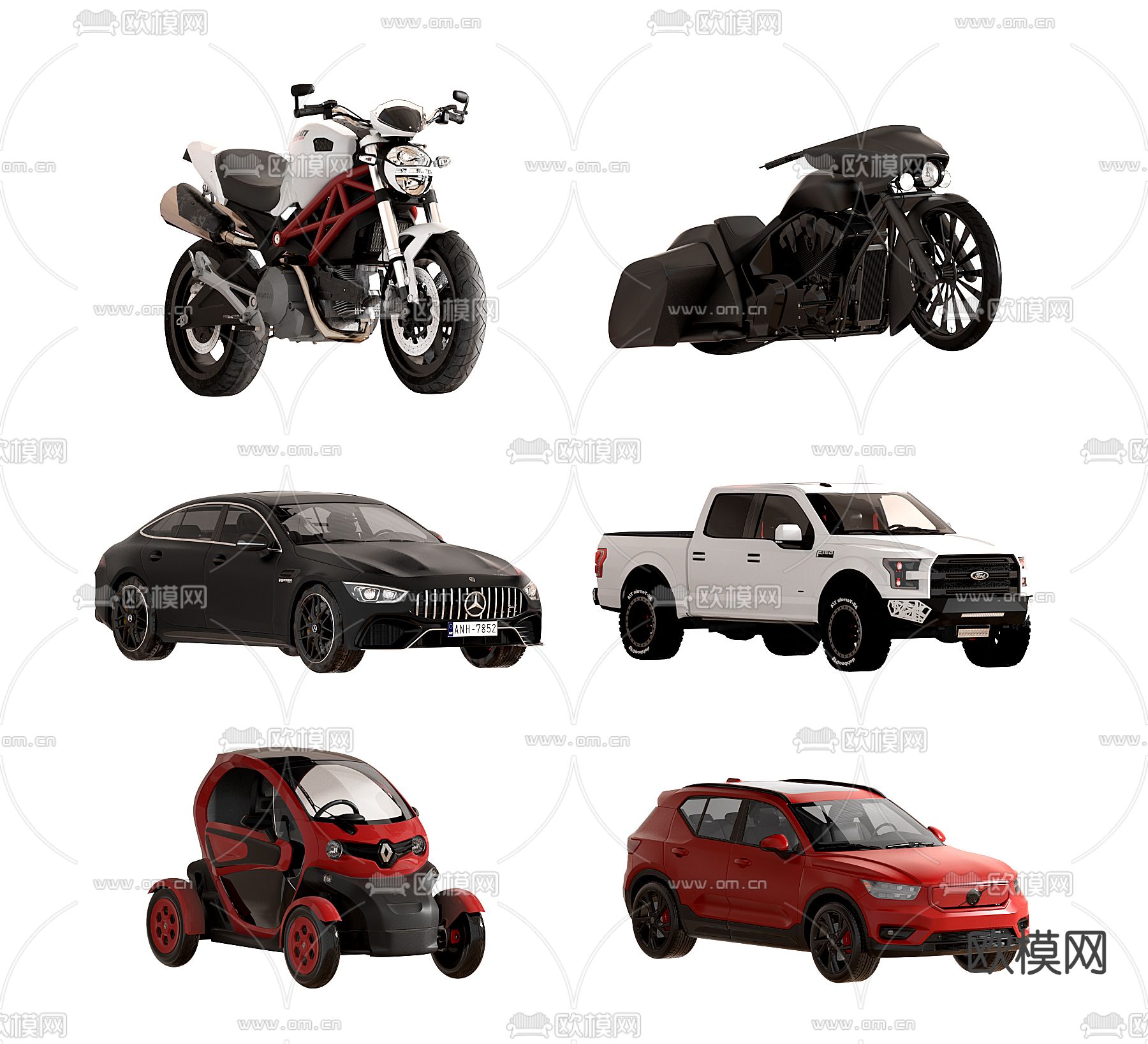 电动汽车 轿车 摩托车3d模型下载