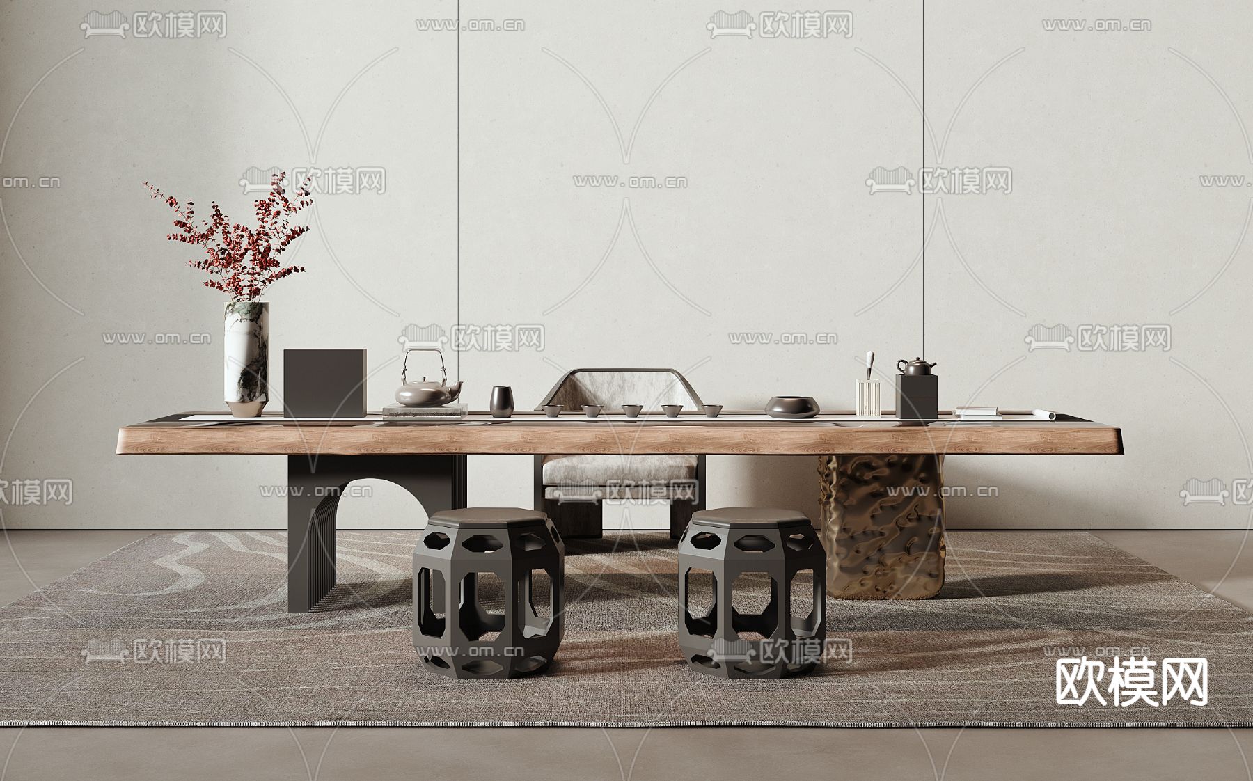 新中式茶桌 茶台3d模型下载