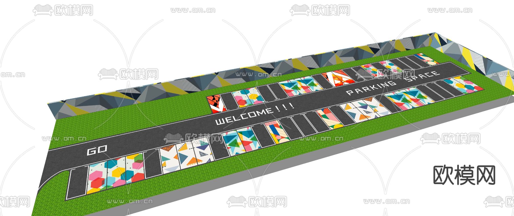 停车场 停车位su模型下载（渲染图4）