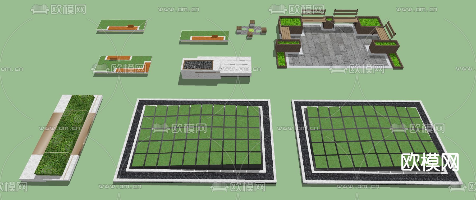 景观树池 种植池 花池座椅su模型下载（渲染图2）