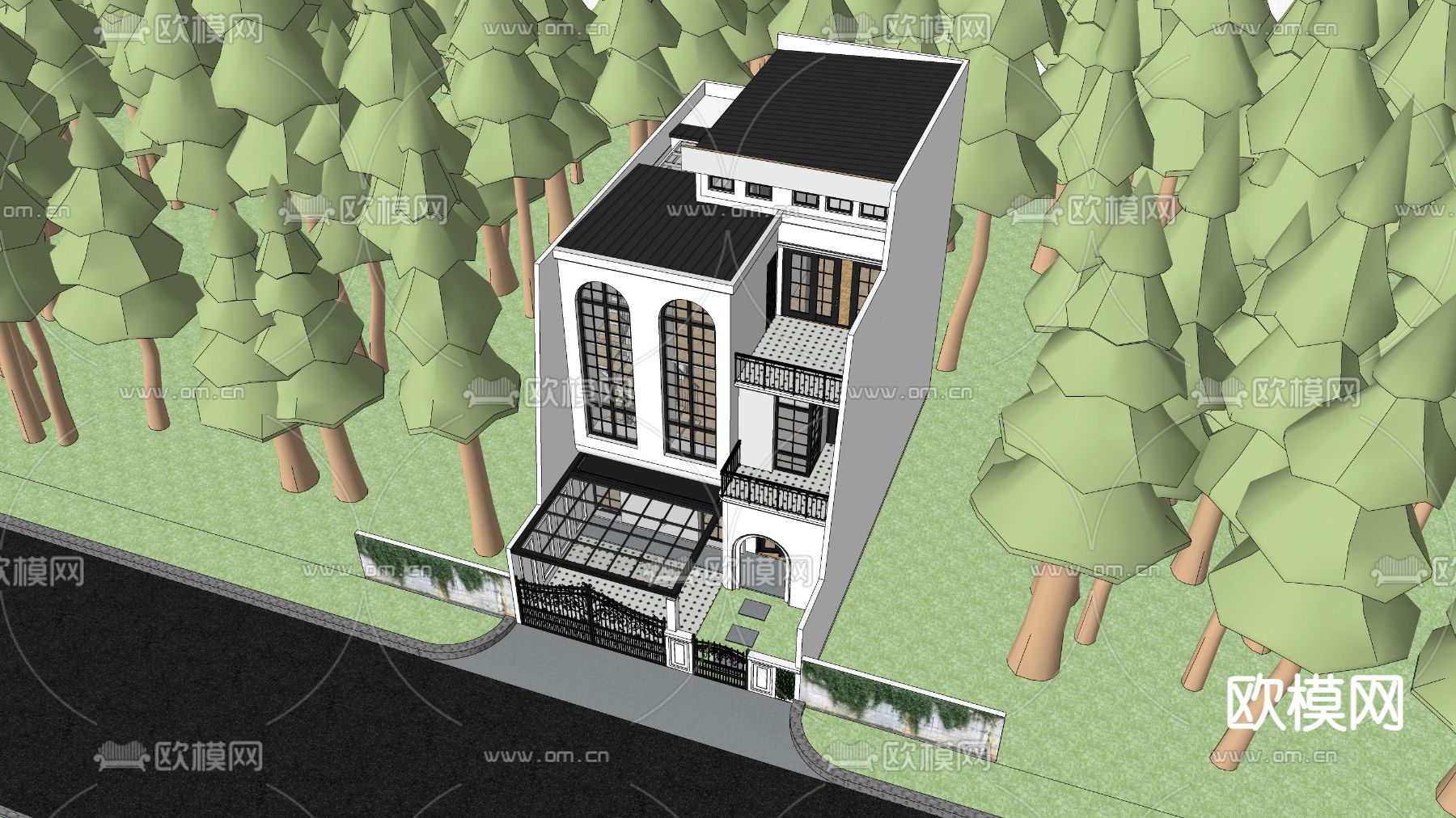 简欧独栋别墅 民宿建筑 自建房su模型下载（渲染图4）