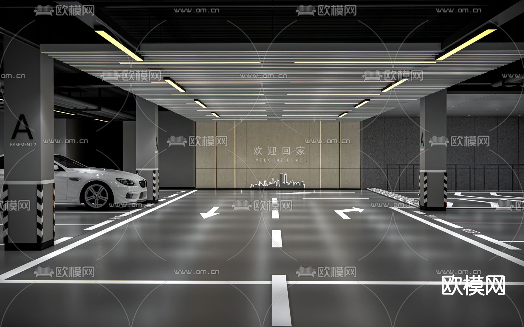 地下停车场 停车场su模型下载（渲染图1）