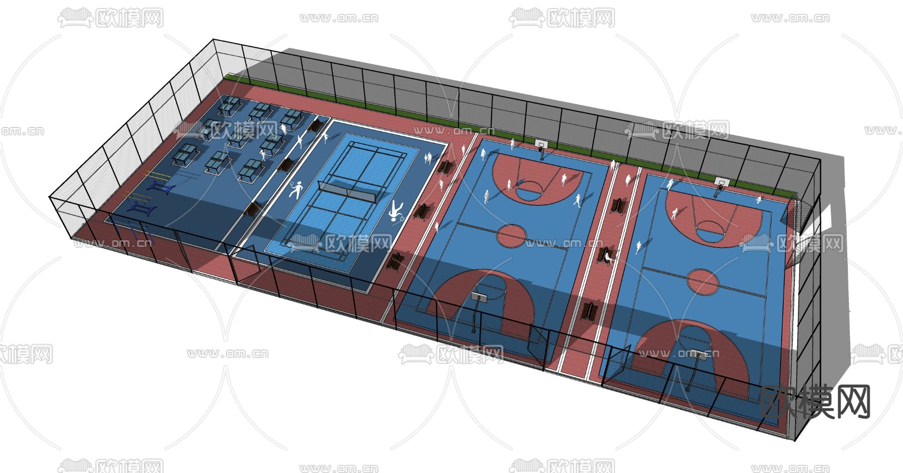 运动场 活动场地 篮球场su模型下载（渲染图2）