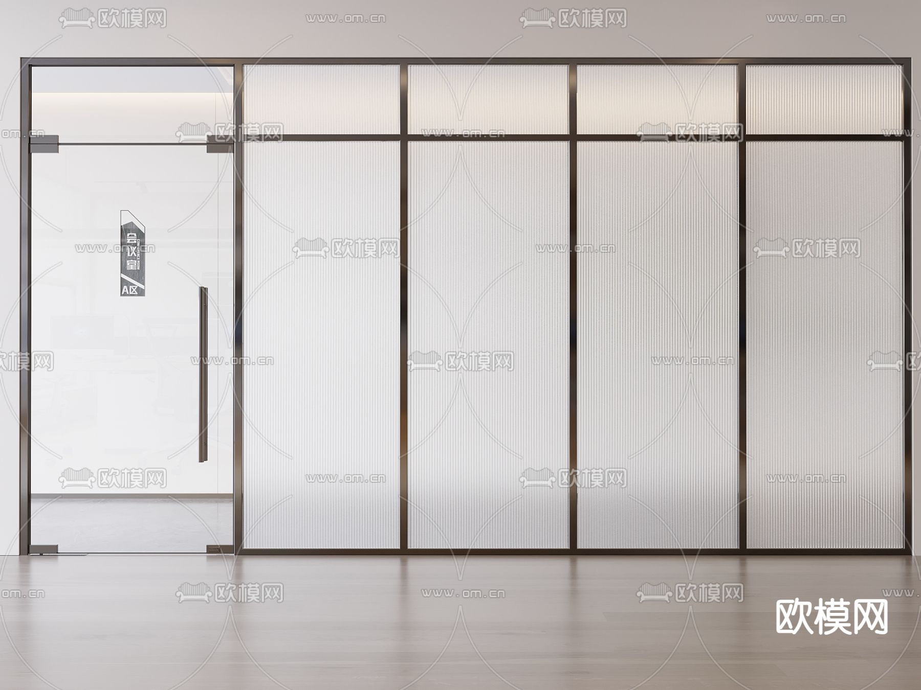 办公室玻璃门 玻璃隔墙3d模型下载_ID14175409_3dmax免费模型-欧模网