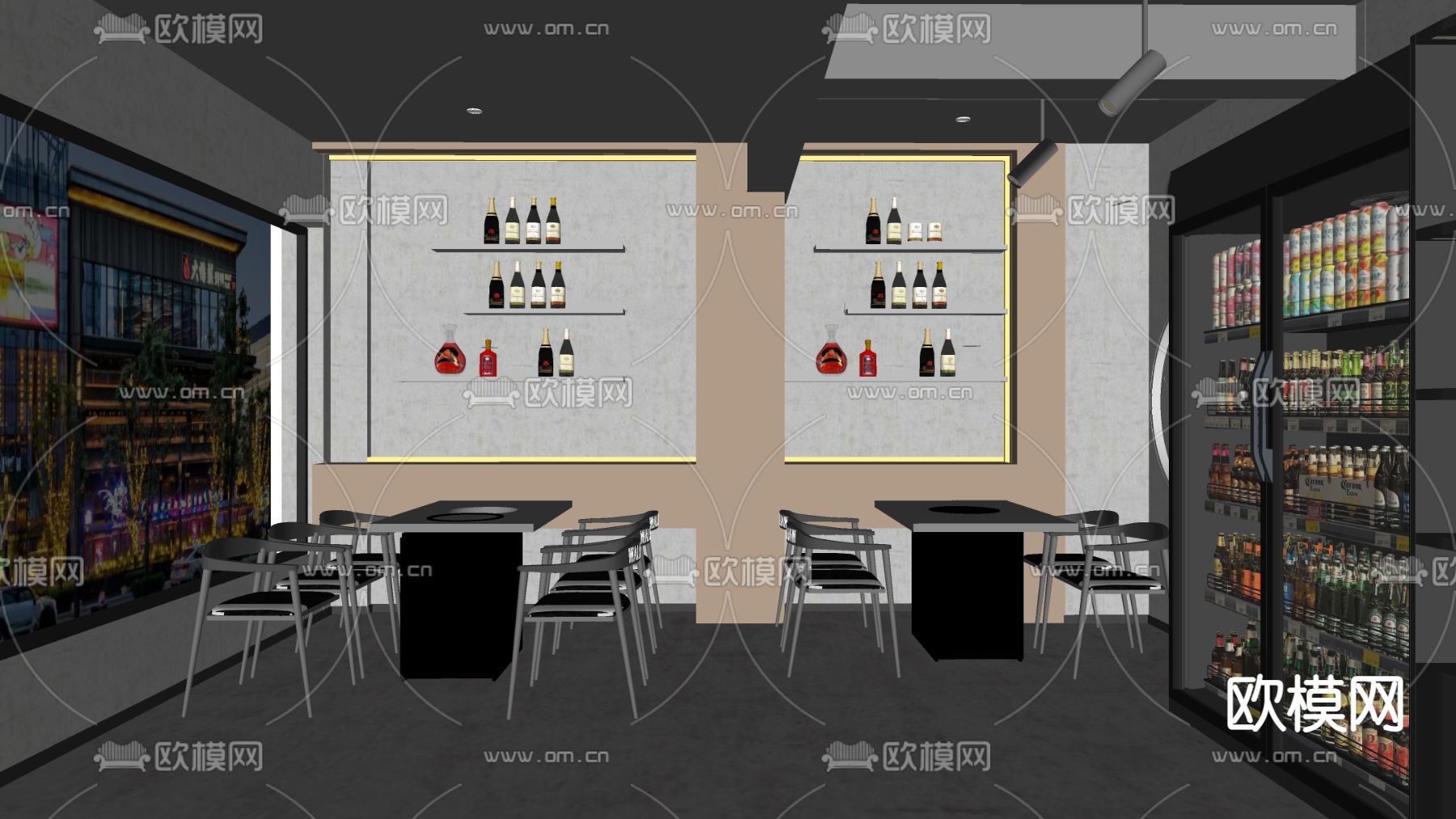 工业风烧烤店su模型下载（渲染图2）