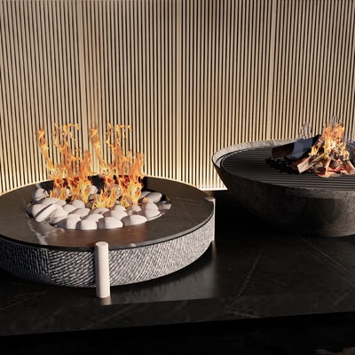  现代户外火炉su模型 