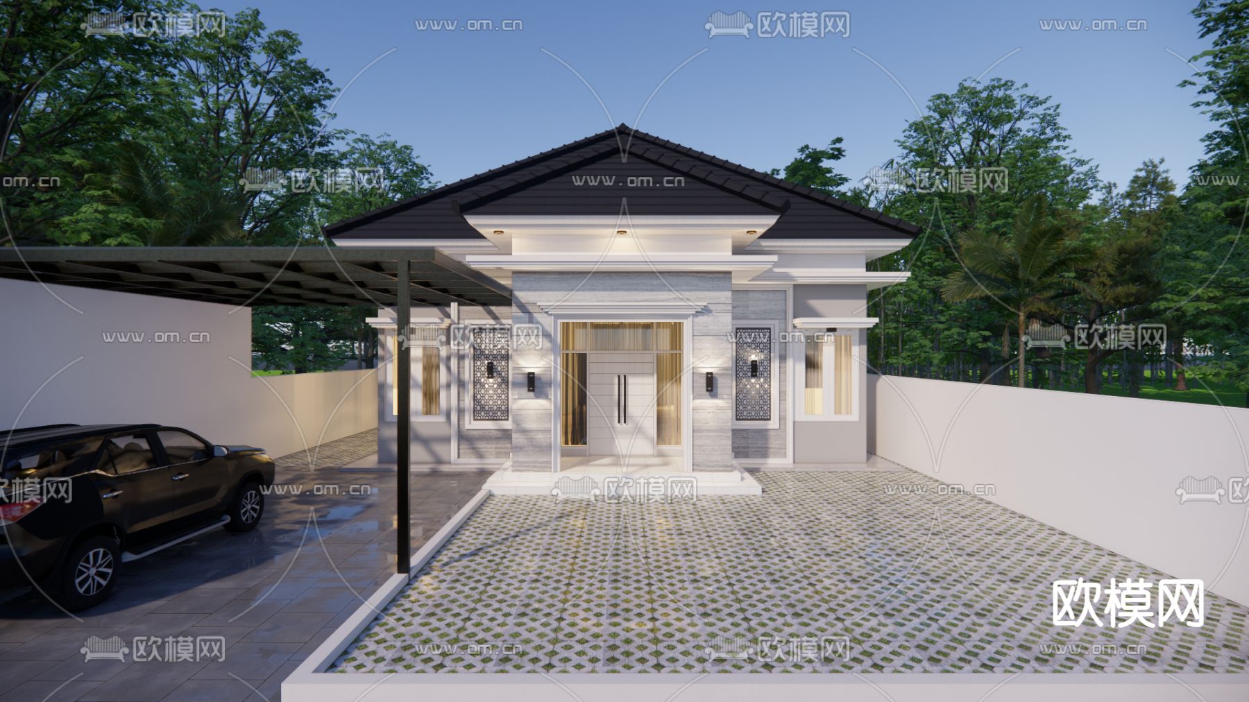 简欧独栋别墅 民宿建筑 自建房su模型下载（渲染图1）