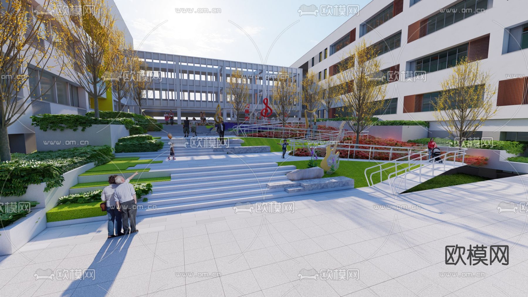 台阶景观 中庭su模型