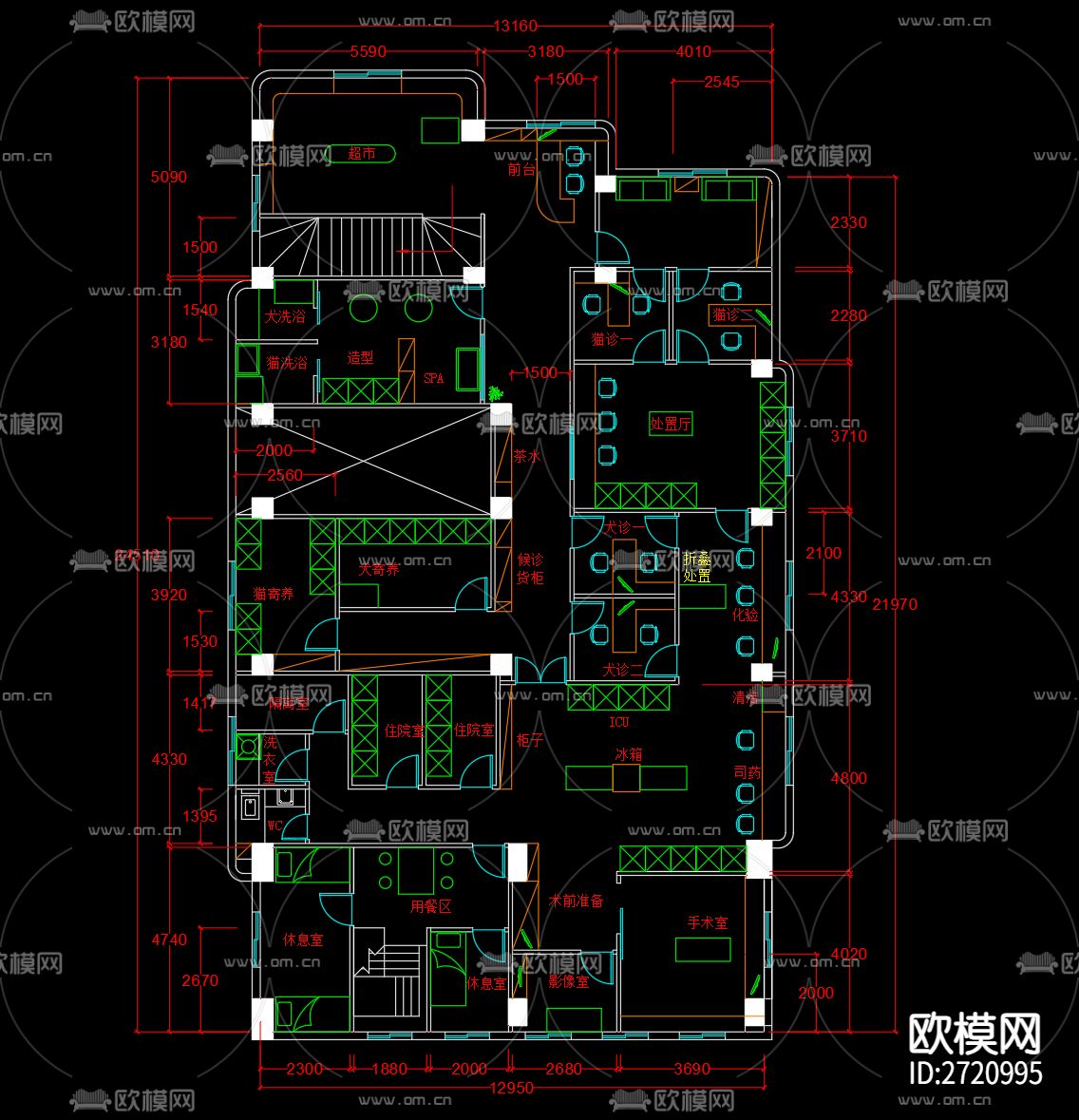 宠物店宠物医院平面图cad施工图下载（渲染图1）