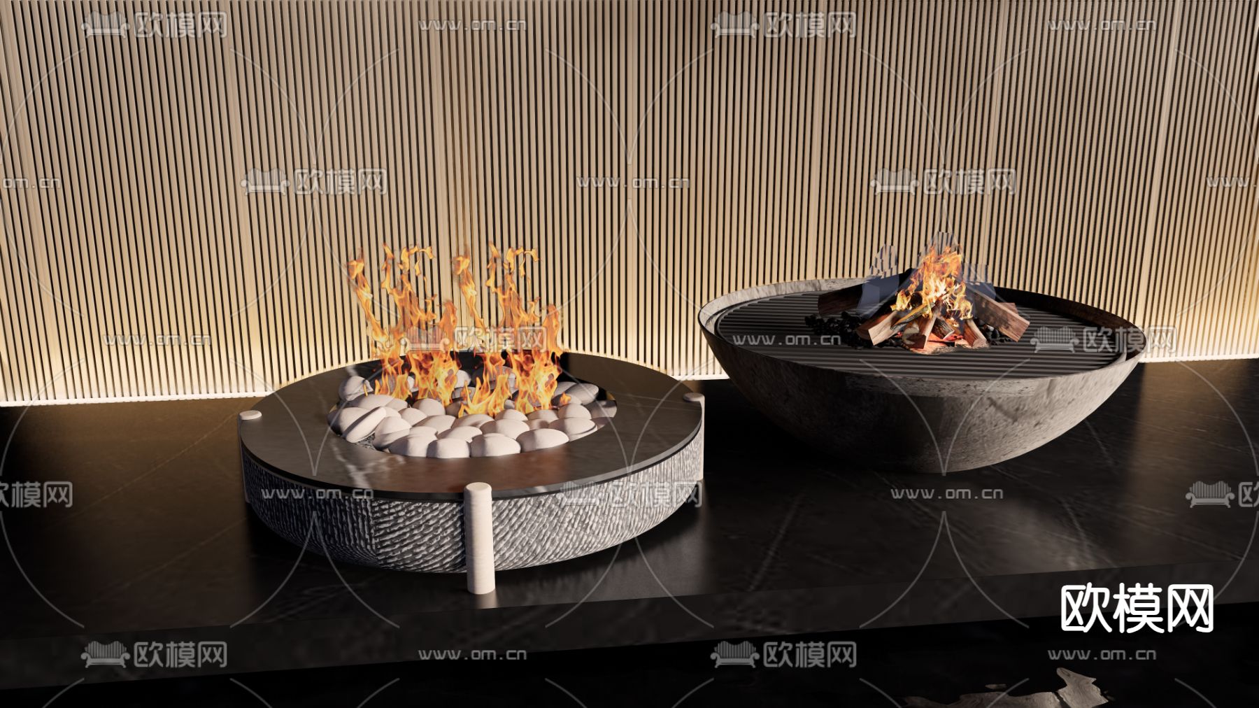 现代户外火炉su模型下载（渲染图1）