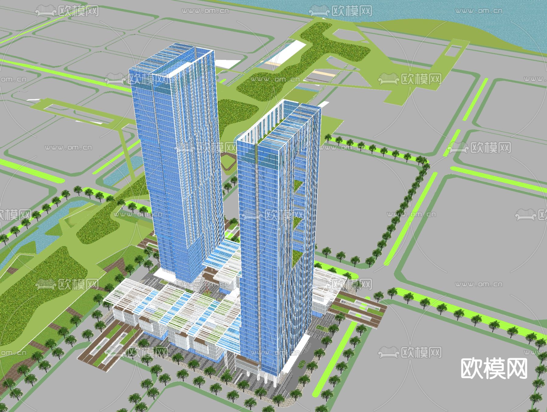 办公建筑 高层办公楼鸟瞰su模型下载（渲染图3）