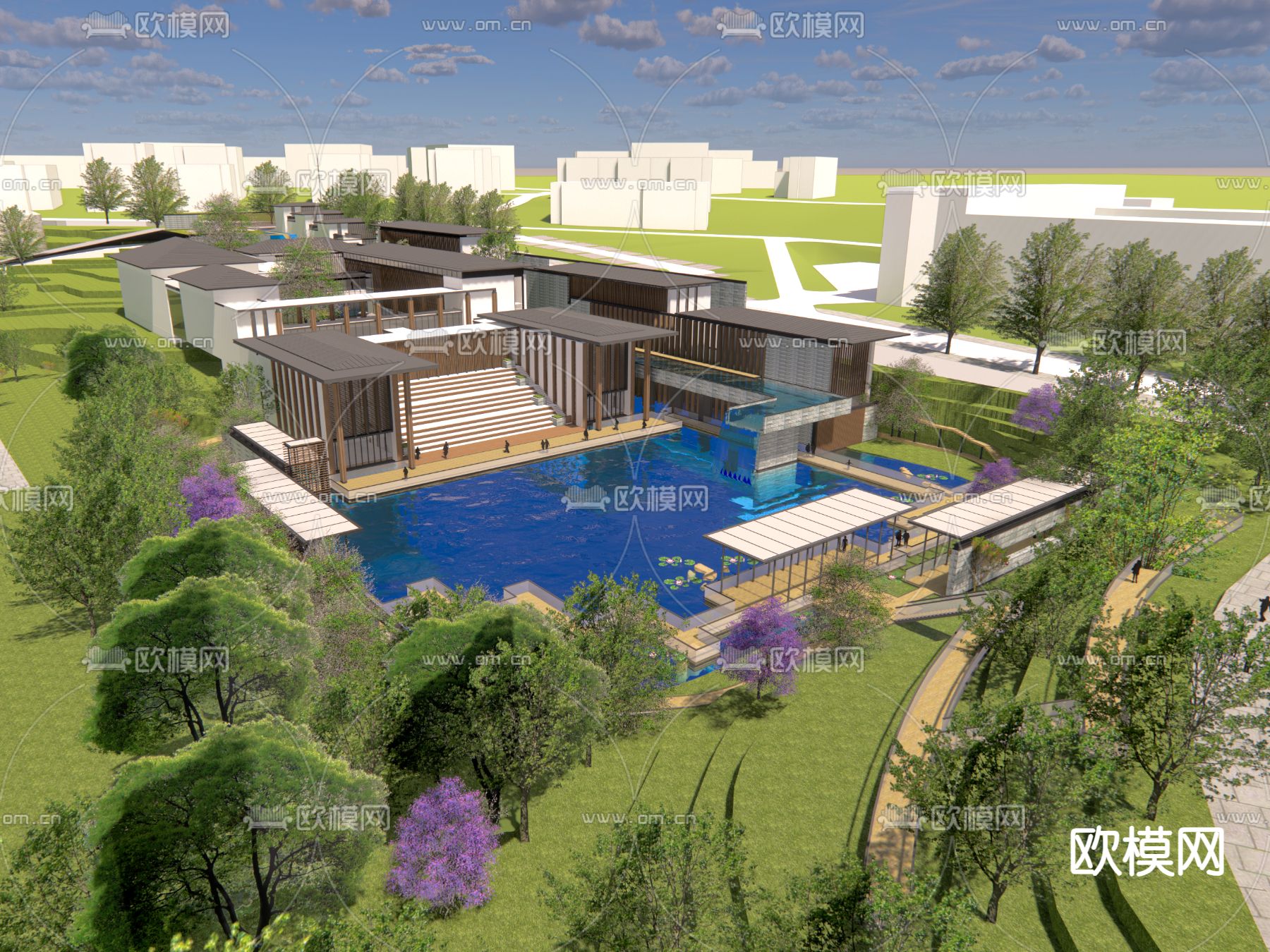 下沉庭院 园林景观su模型下载_ID14177142_sketchup模型下载-欧模网