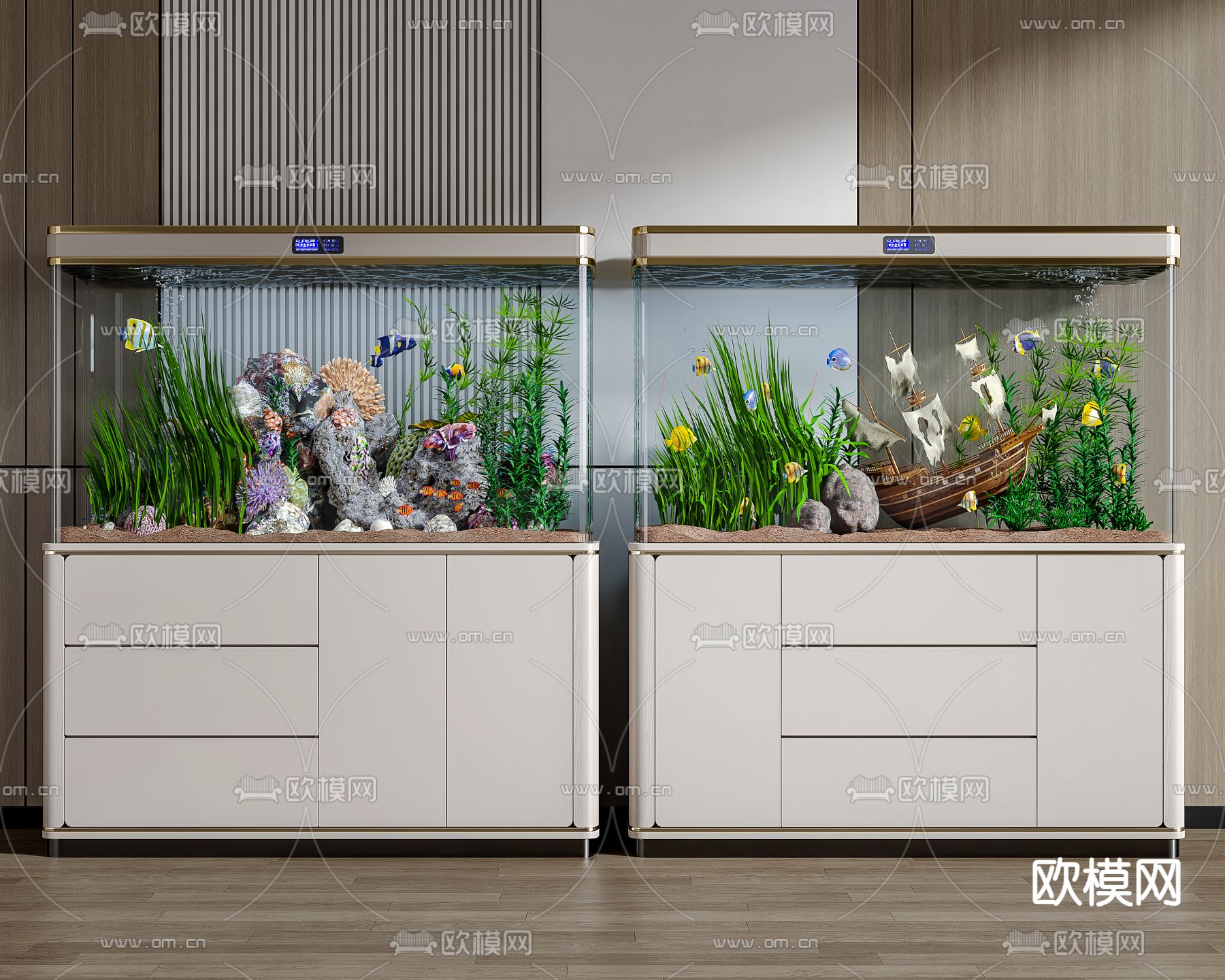 鱼缸 水族箱 观赏鱼su模型下载（渲染图1）