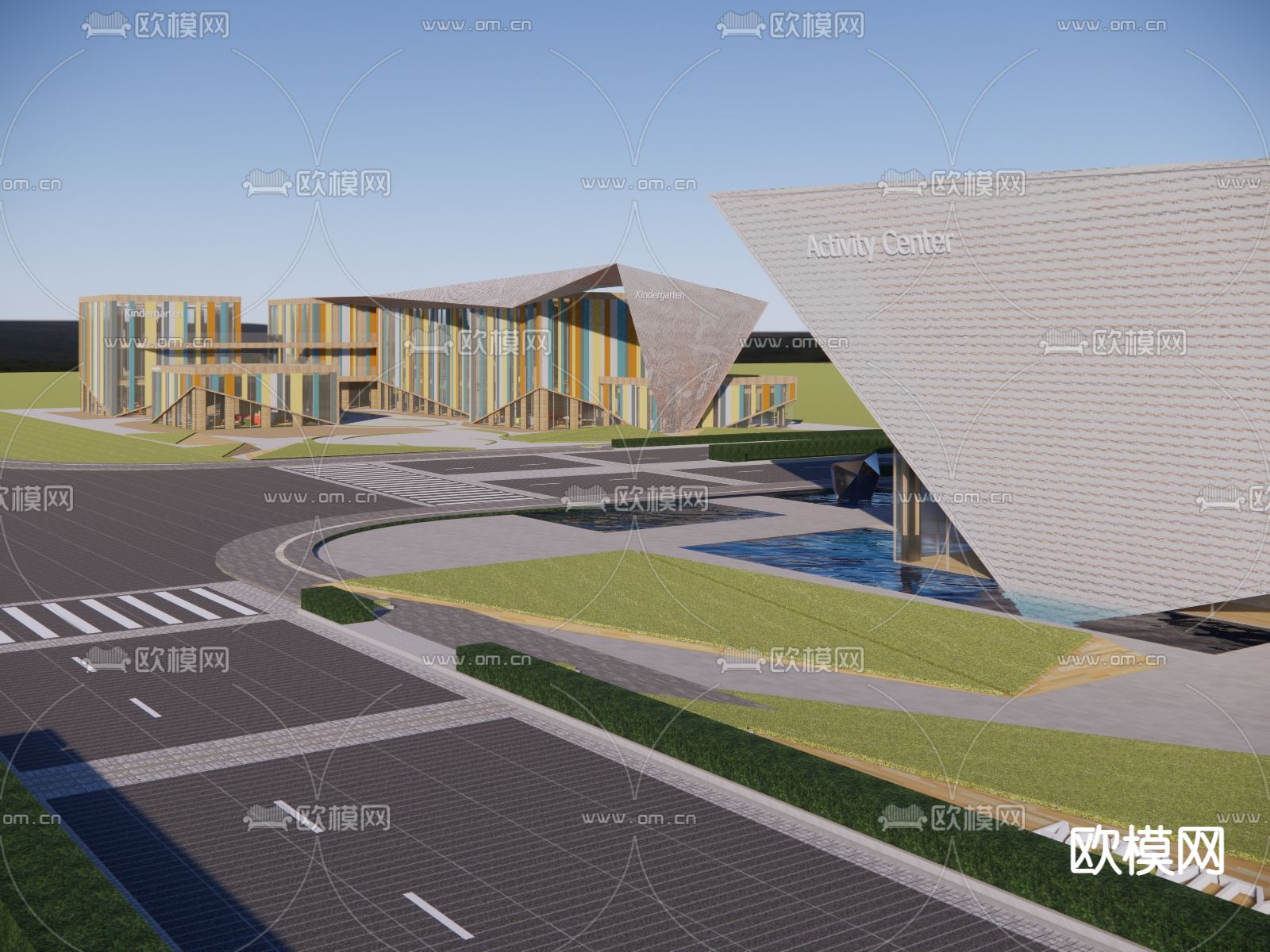 商业街su模型下载（渲染图2）