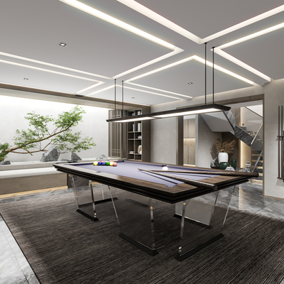  别墅台球室 娱乐室su模型 