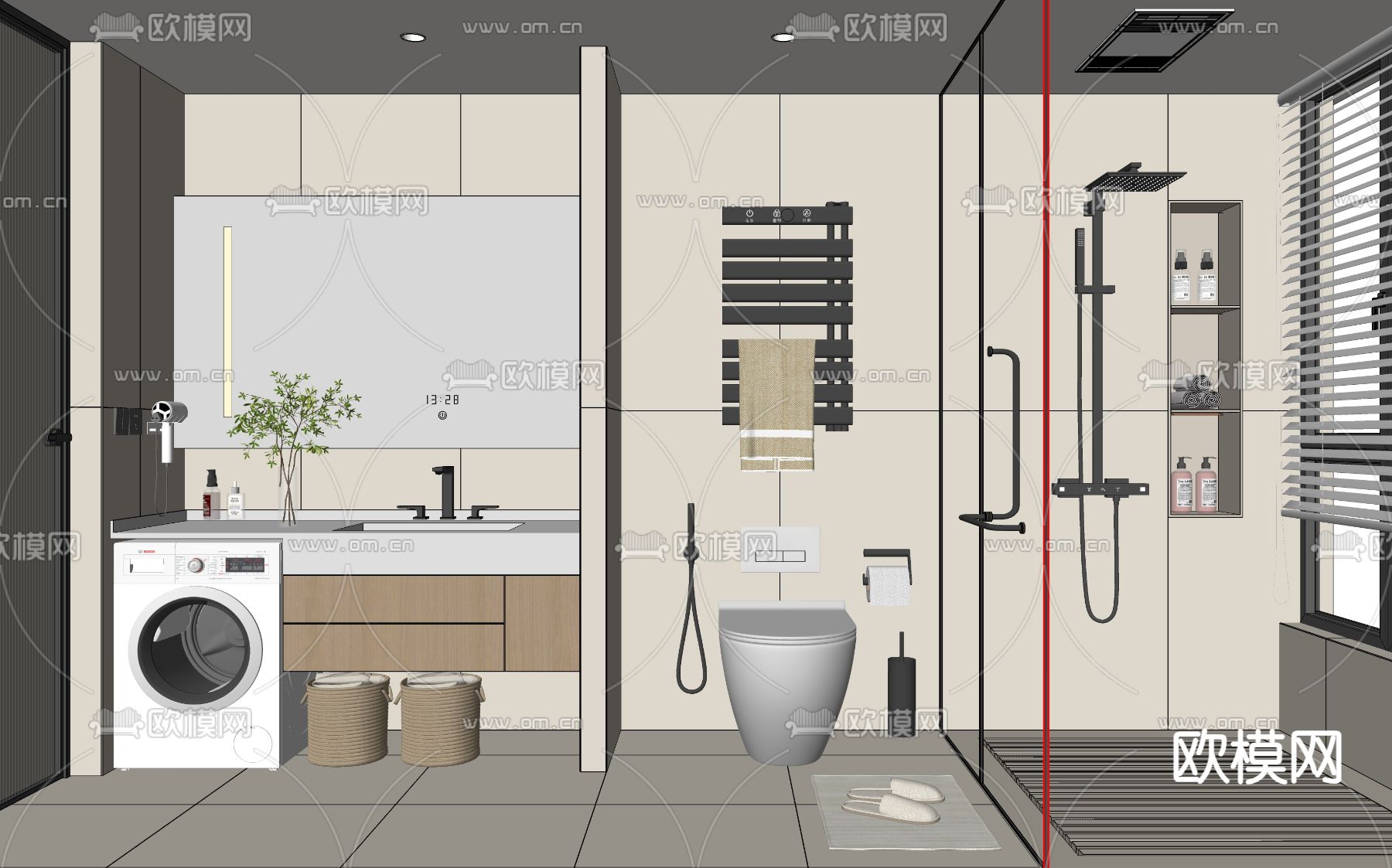 现代卫生间 洗手间 浴室su模型