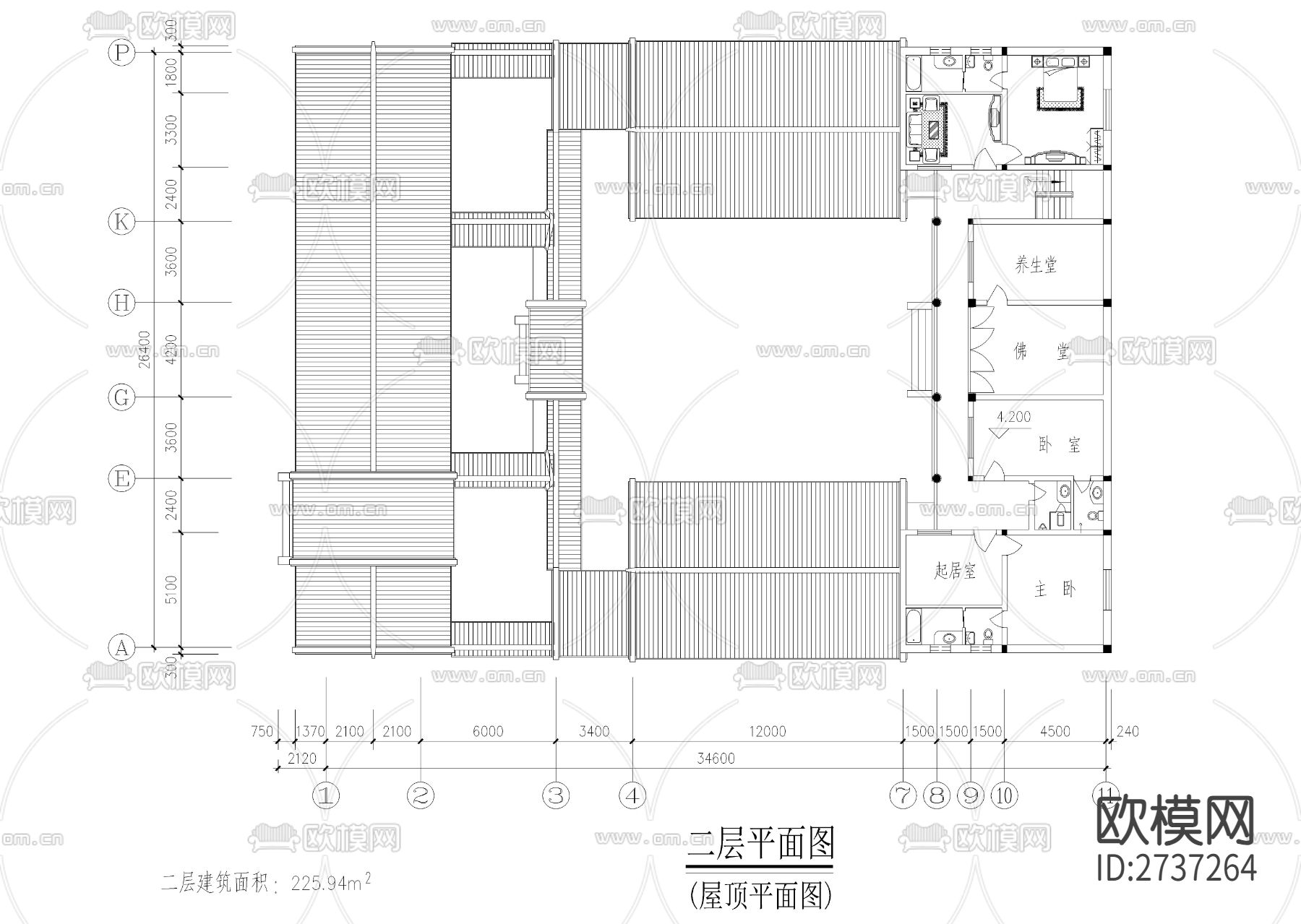 两套四合院cad平面图下载（渲染图2）