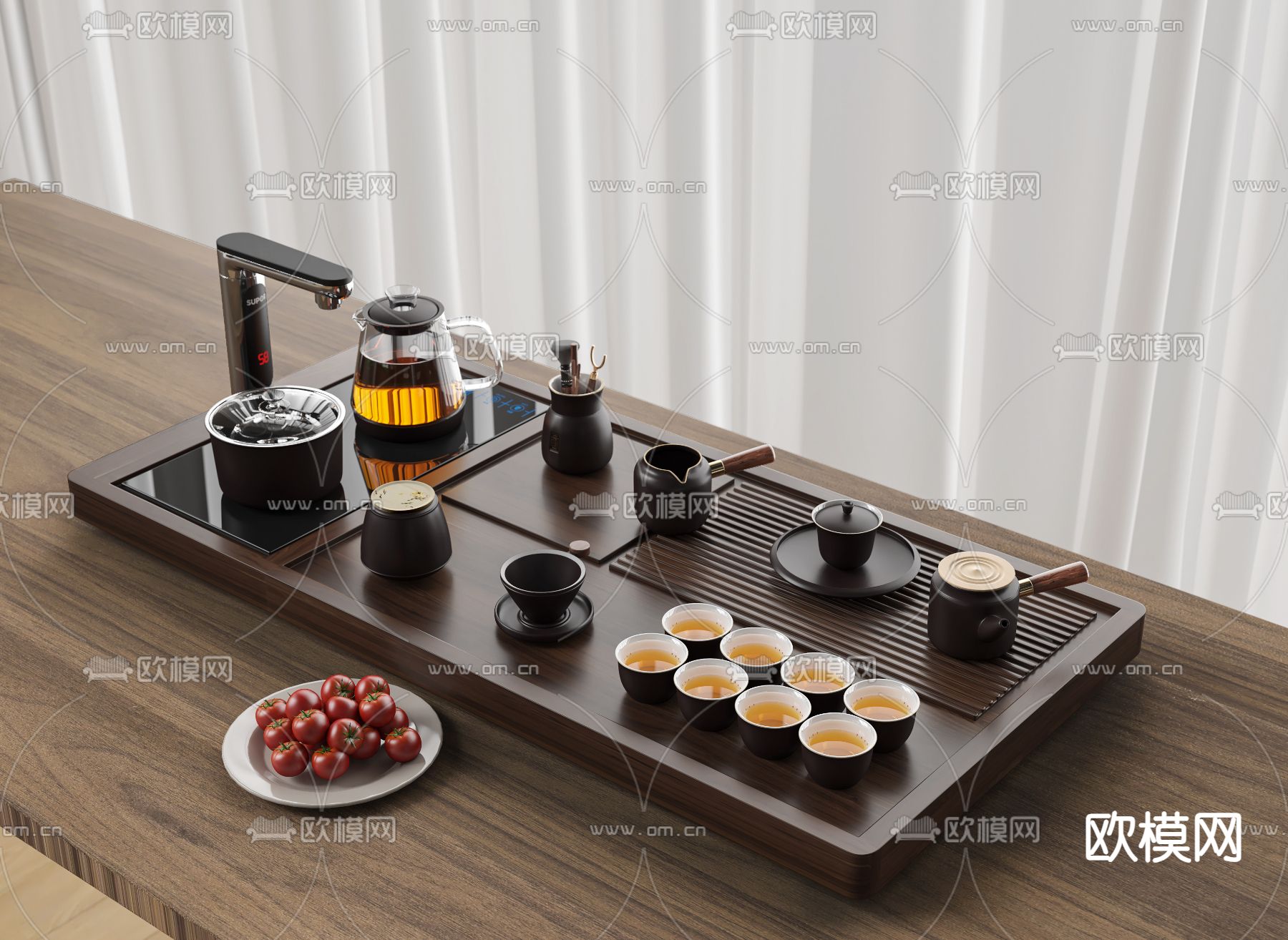 新中式茶杯 茶具 茶盘3d模型下载