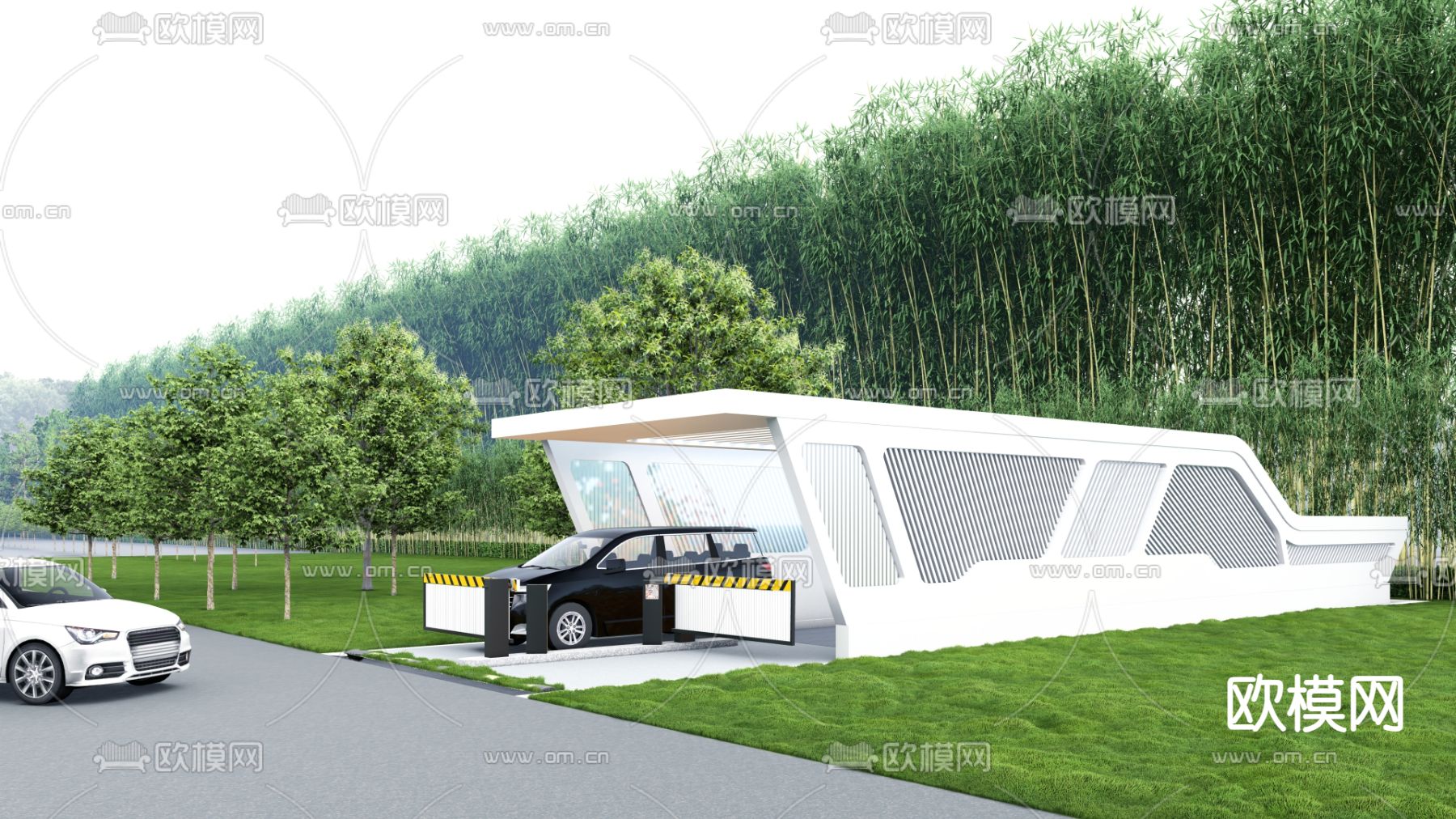 停车场门闸 车库入口su模型下载（渲染图1）