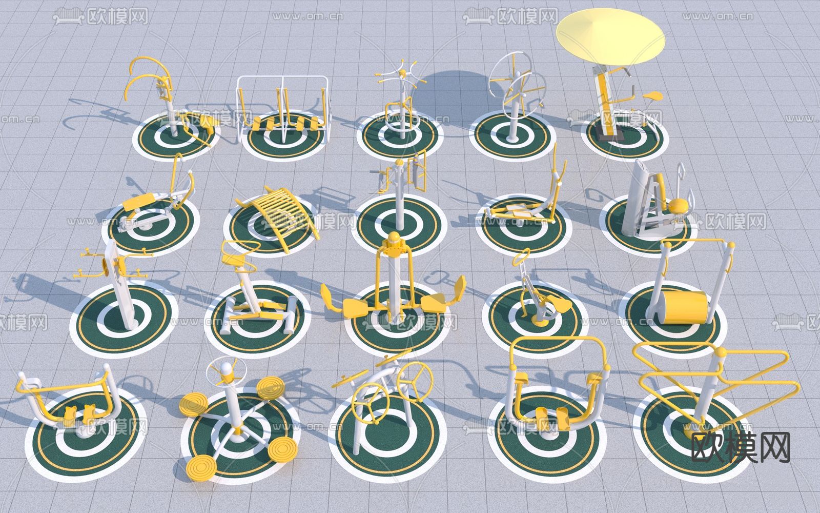 户外健身器材 运动器械su模型下载（渲染图1）