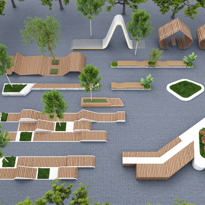  景观树池 种植池 花池座椅su模型 