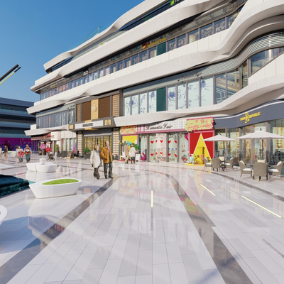  商业广场 商业街su模型 