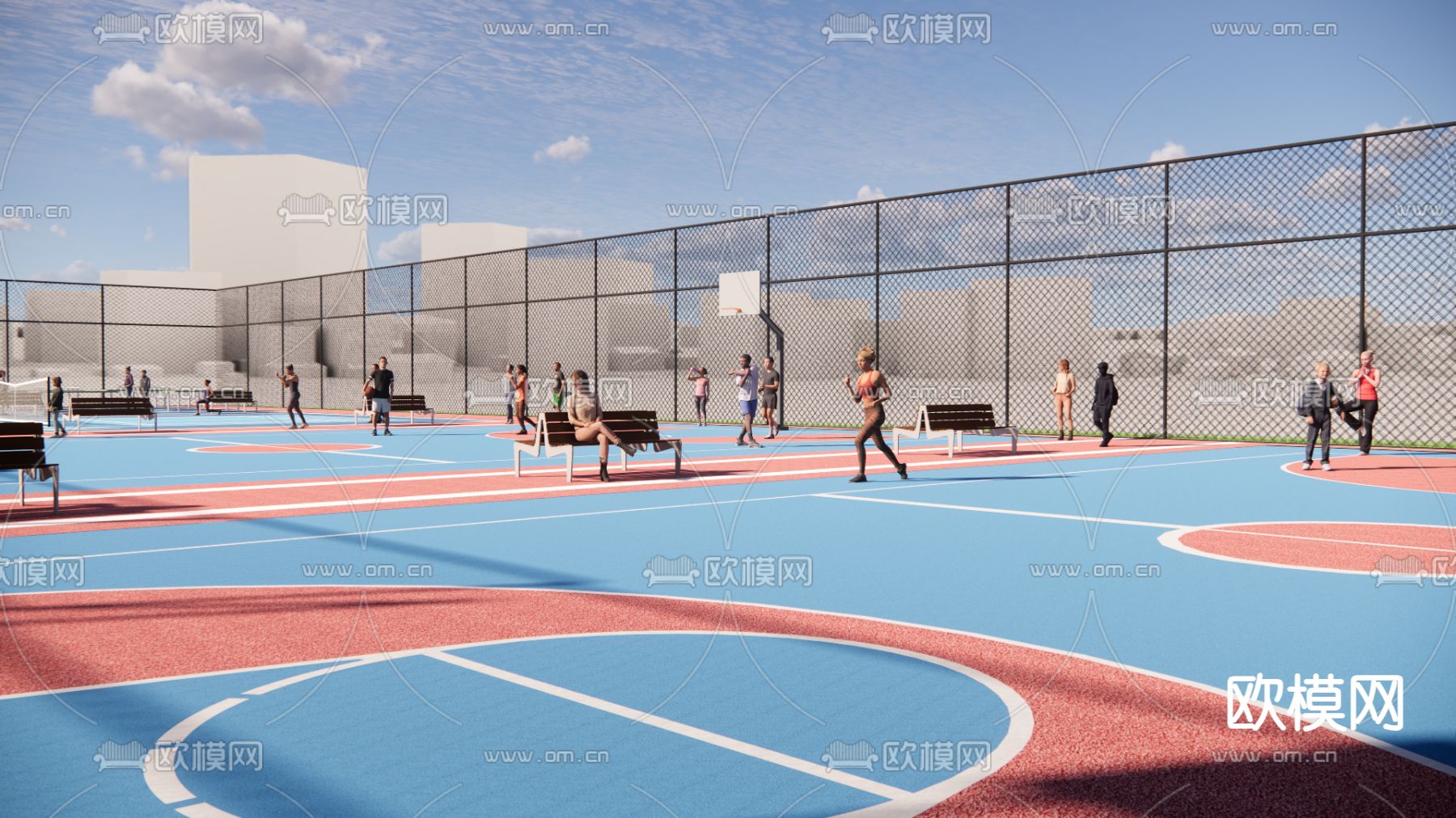 运动场 活动场地 篮球场su模型下载（渲染图3）