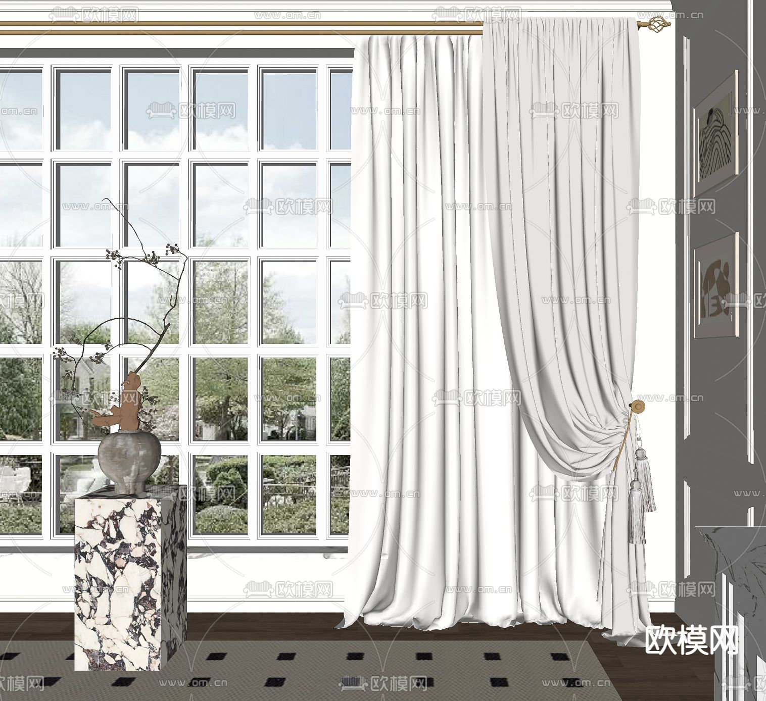 法式布艺窗帘su模型下载（渲染图2）